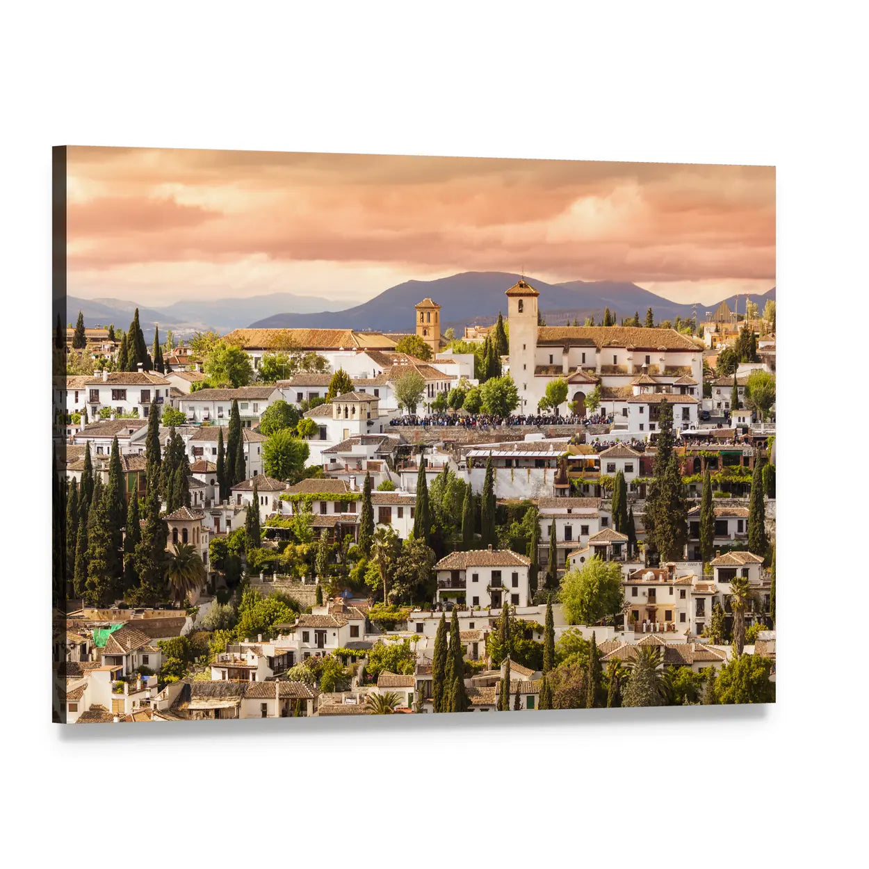 Sunset Over Granada Canvas Wall Art, single panel gallery wrapped canvas, angled product view