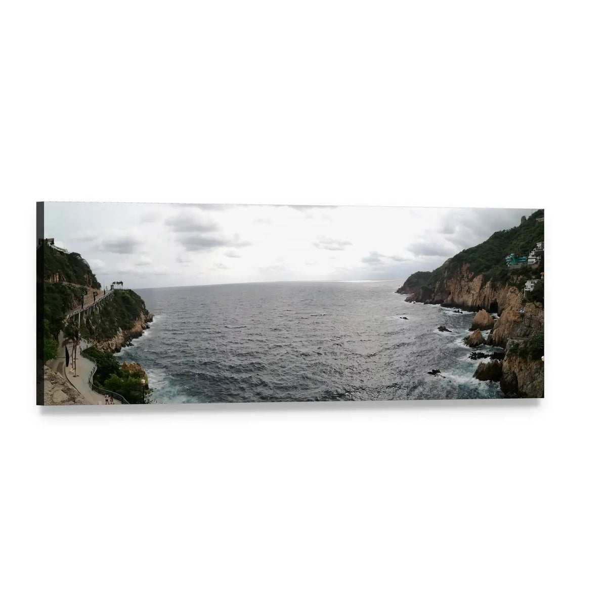 Sinfonia Coastal Cliffs Seascape Panoramic Canvas Wall Art, single panel gallery wrapped canvas, angled product view