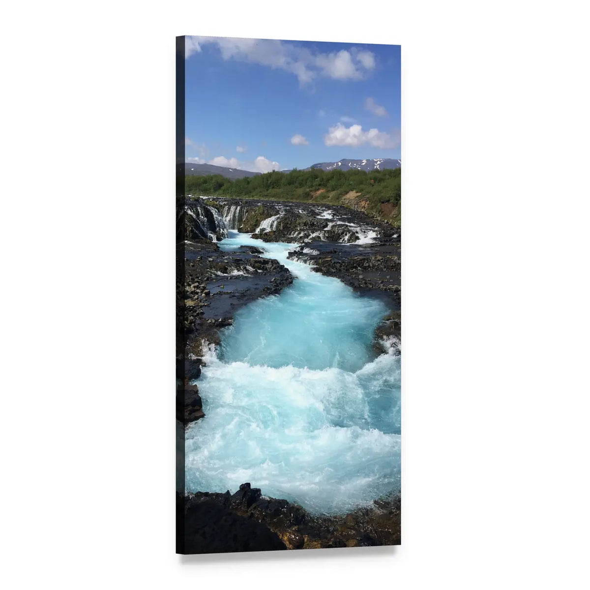 Bruarfoss Waterfall Iceland Vertical Canvas Wall Art, 1 panel 1 Vertical layout gallery wrapped canvas set, angled product view