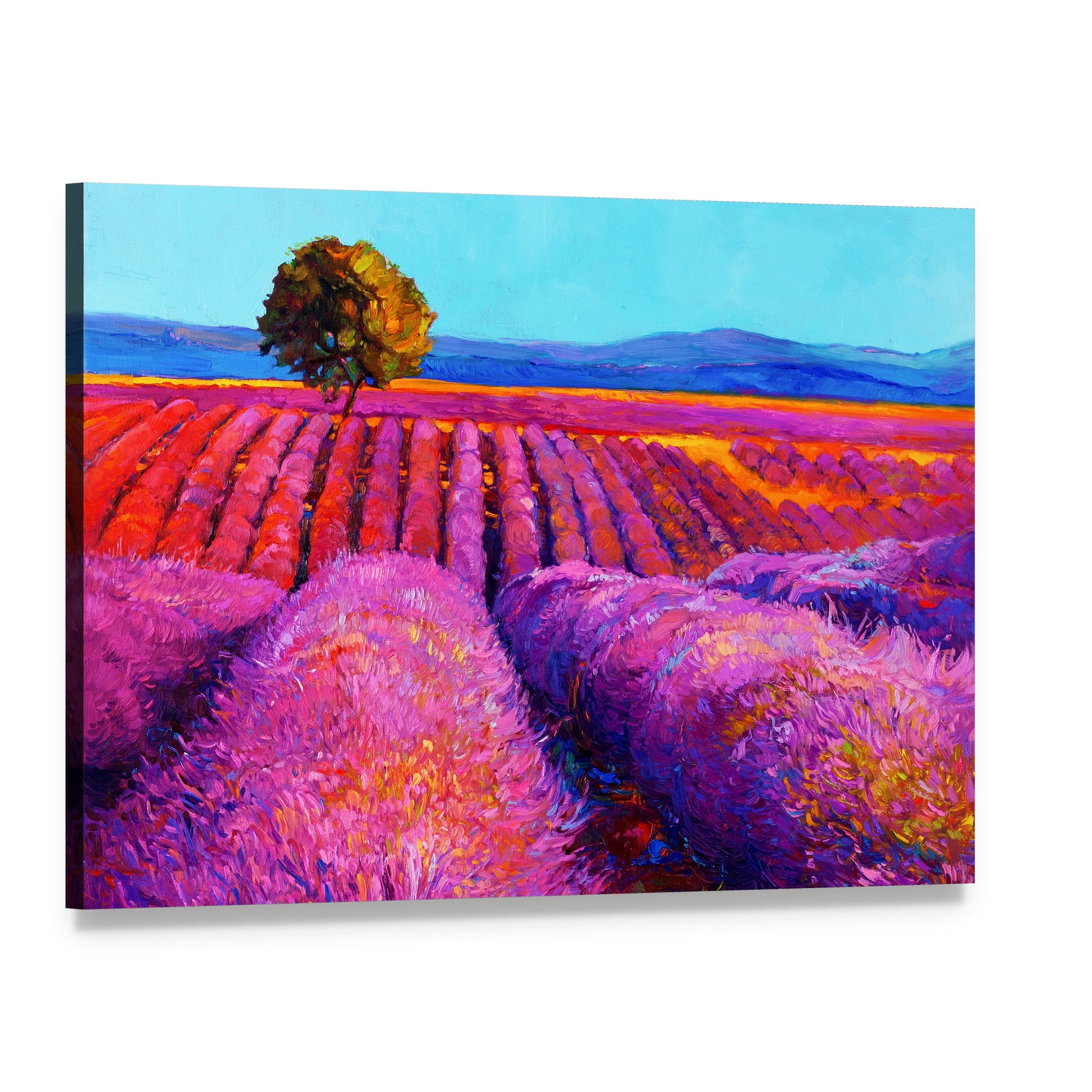 Abstract Lavender Fields Canvas Wall Art, single panel gallery wrapped canvas, angled product view