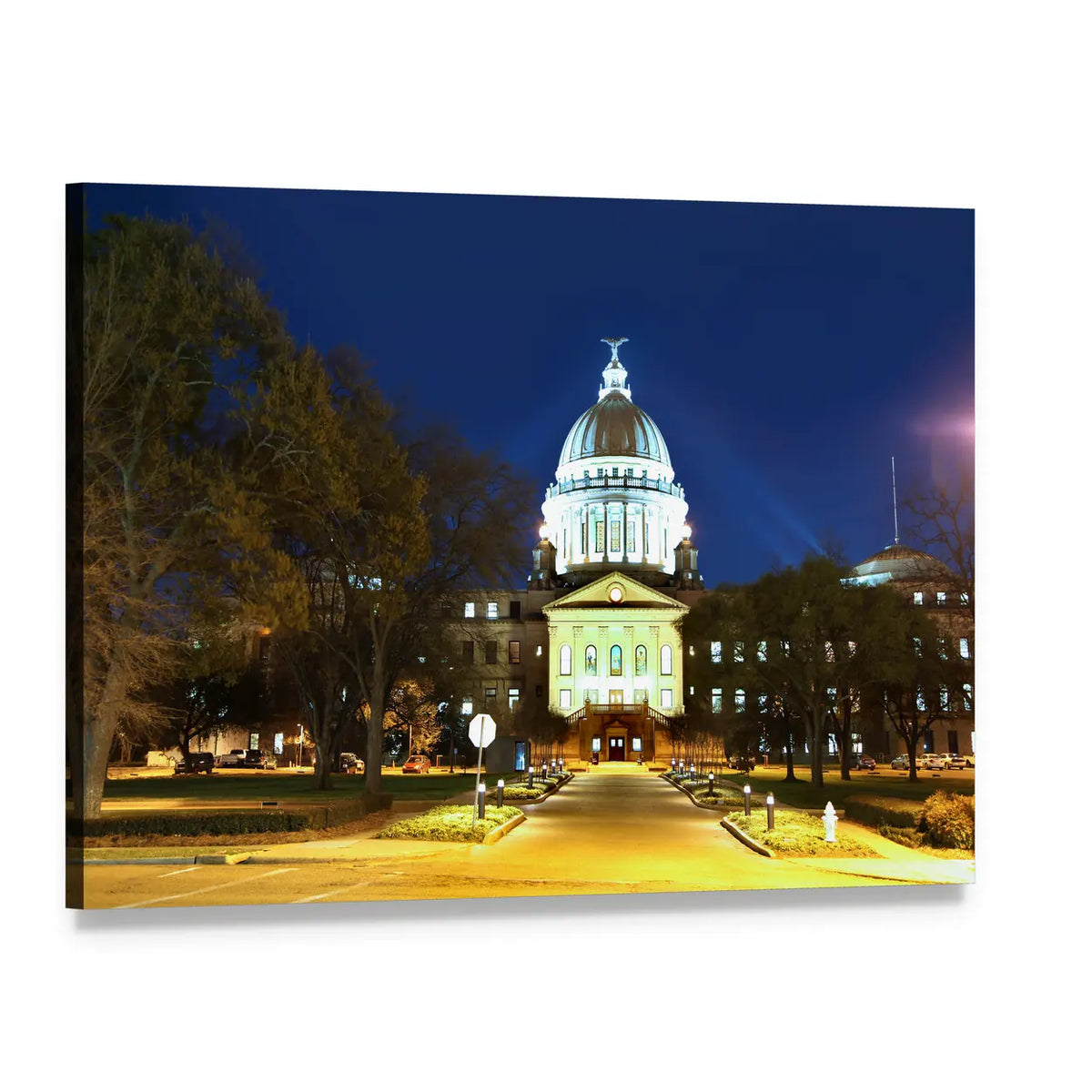 Mississippi State Capitol at Dusk Canvas Wall Art, single panel gallery wrapped canvas, angled product view