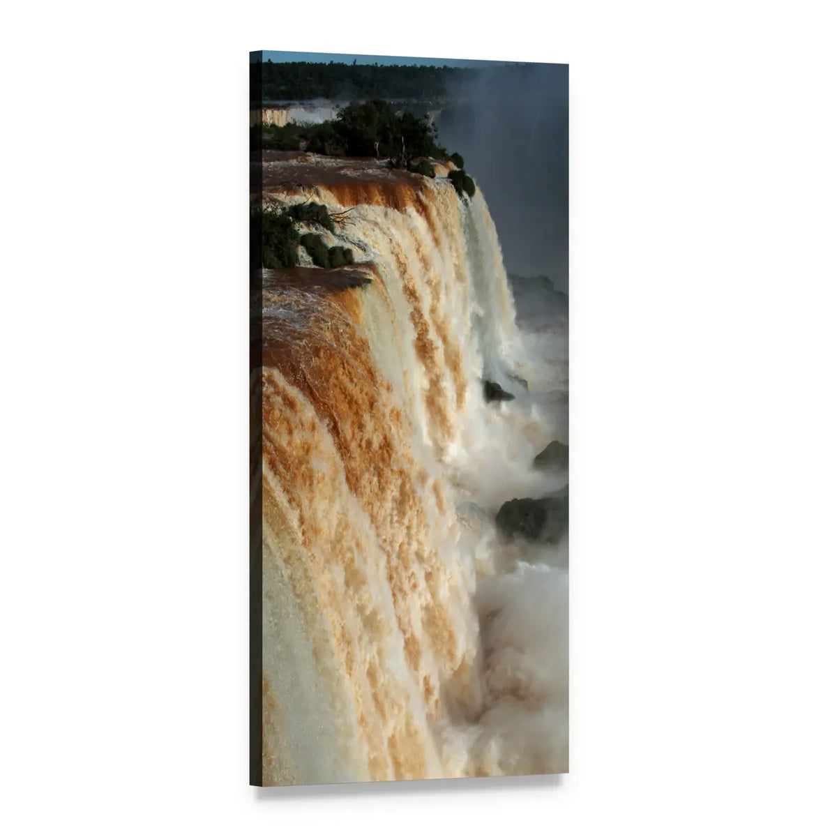 Iguazu Falls with Brown Water and Mist Vertical Canvas Wall Art, 1 panel 1 Vertical layout gallery wrapped canvas set, angled product view