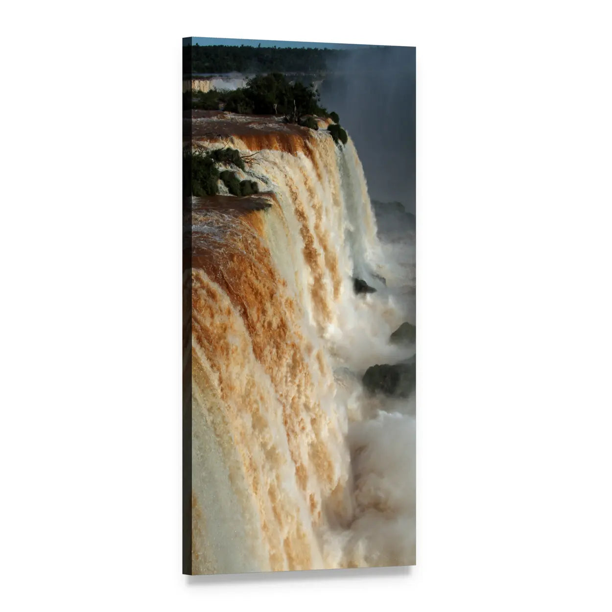 Iguazu Falls with Brown Water and Mist Vertical Canvas Wall Art, 1 panel 1 Vertical layout gallery wrapped canvas set, angled product view