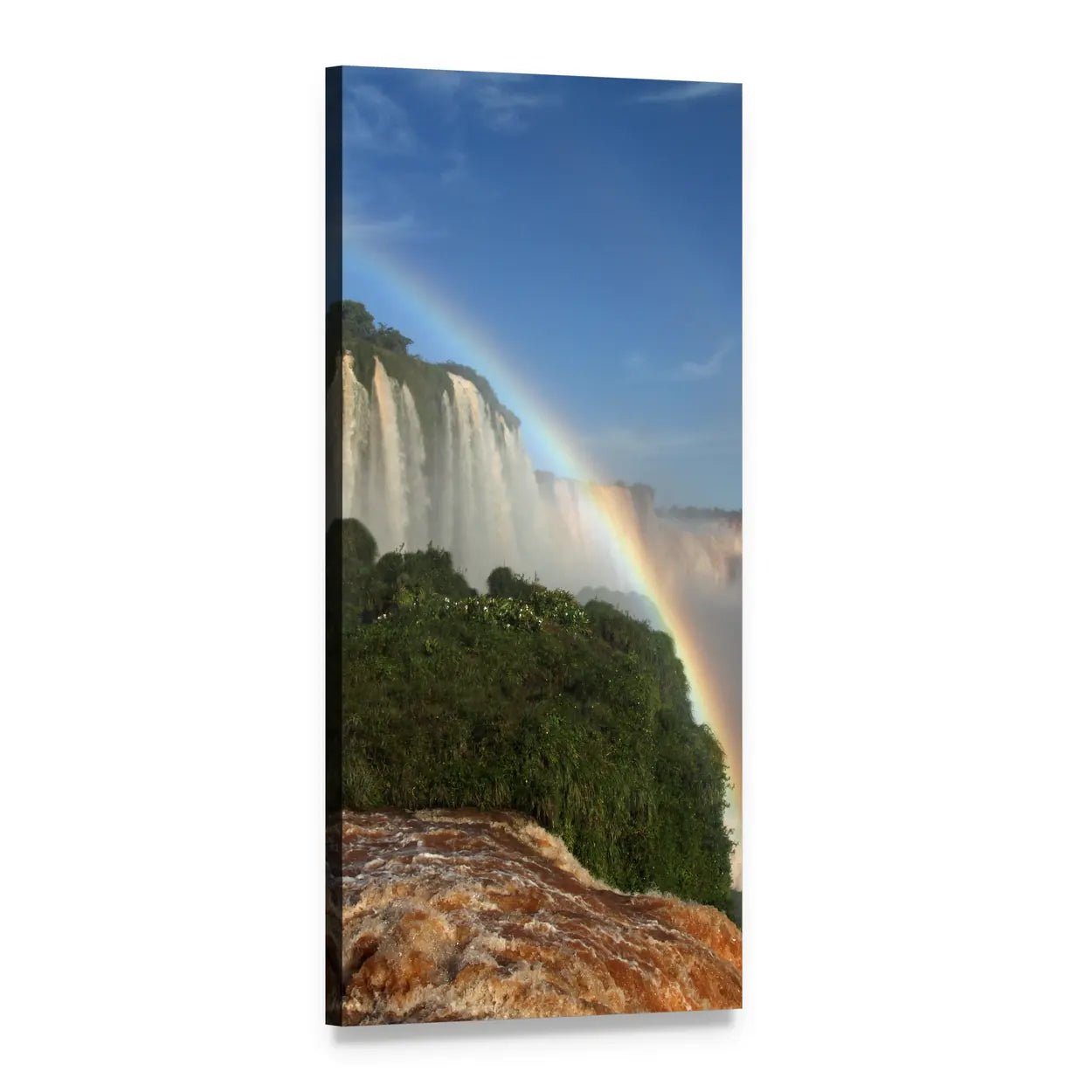Rainbow Over Iguazu Falls Vertical Canvas Wall Art, 1 panel 1 Vertical layout gallery wrapped canvas set, angled product view