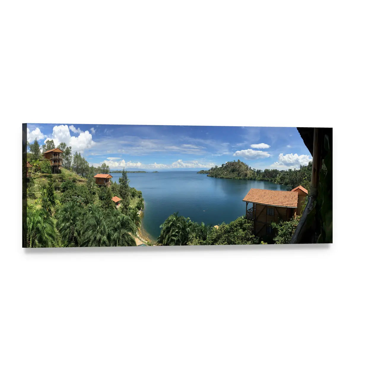 Burundi Lake View Panoramic Canvas Wall Art, single panel gallery wrapped canvas, angled product view
