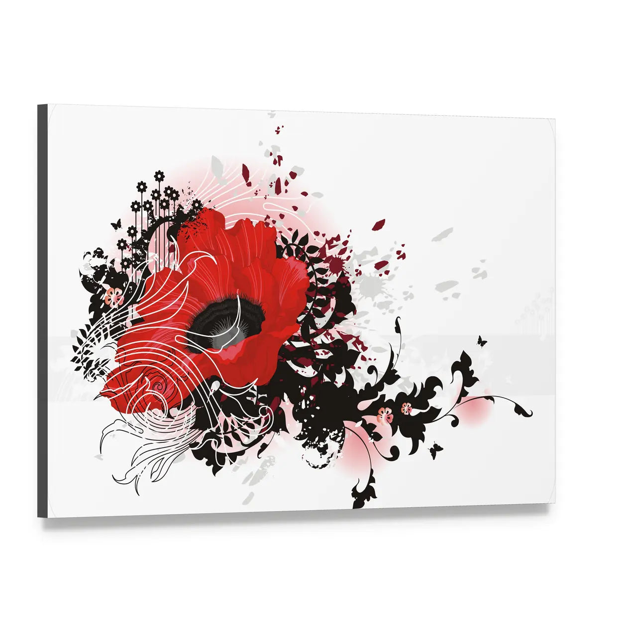 Red Poppy Abstract Floral Canvas Wall Art, single panel gallery wrapped canvas, angled product view