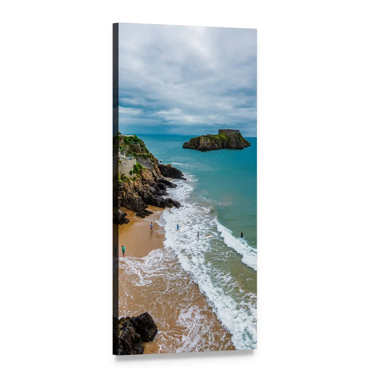 Tenby Coast, Pembrokeshire Wales Vertical Canvas Wall Art, 1 panel 1 Vertical layout gallery wrapped canvas set, angled product view