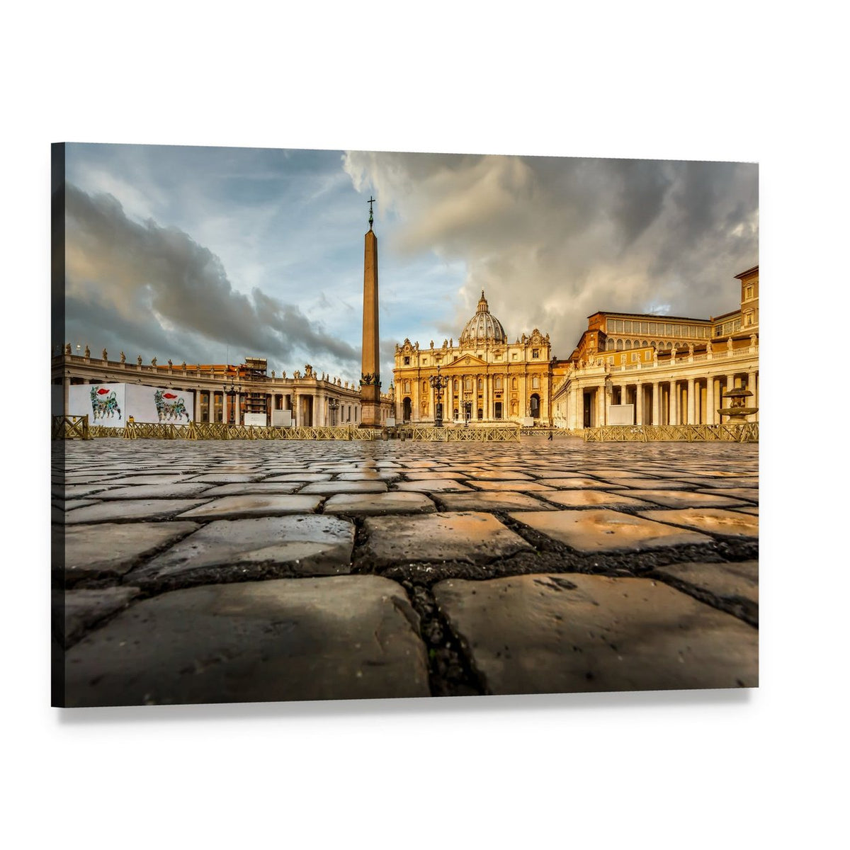 Saint Peter Square and Saint Peter Basilica Canvas Wall Art, single panel gallery wrapped canvas, angled product view