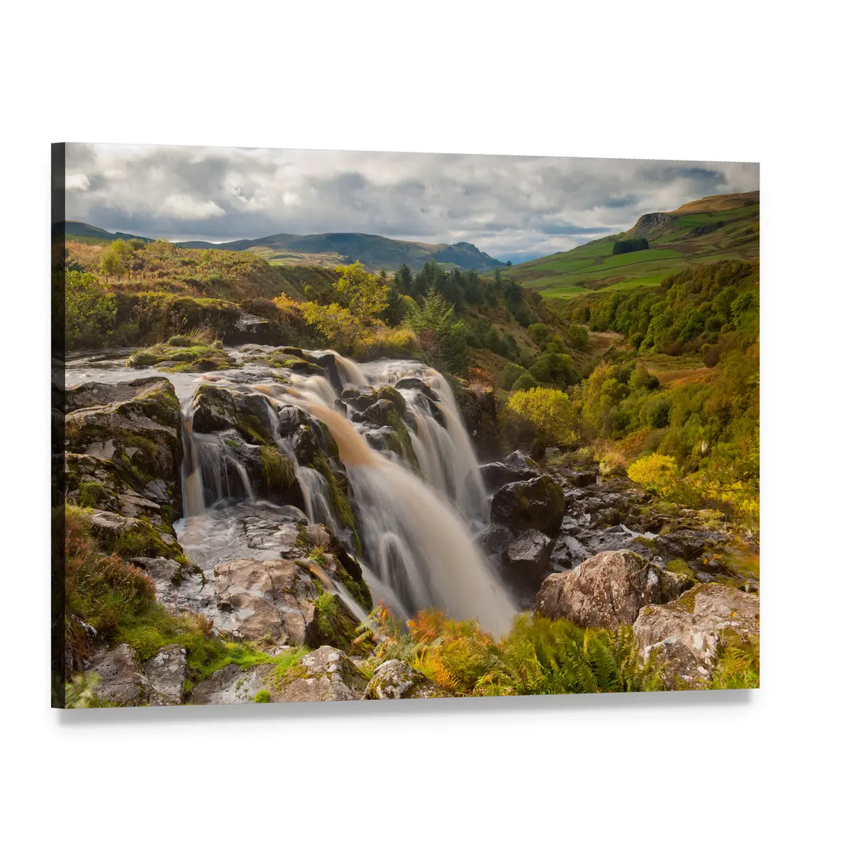 Loup of Fintry Waterfall Canvas Wall Art, single panel gallery wrapped canvas, angled product view