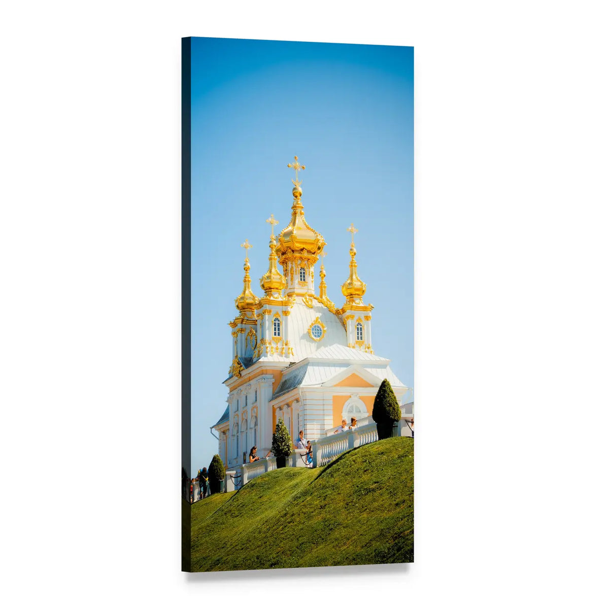 Orthodox Church with Golden Domes on Grassy Hill Vertical Canvas Wall Art, 1 panel 1 Vertical layout gallery wrapped canvas set, angled product view