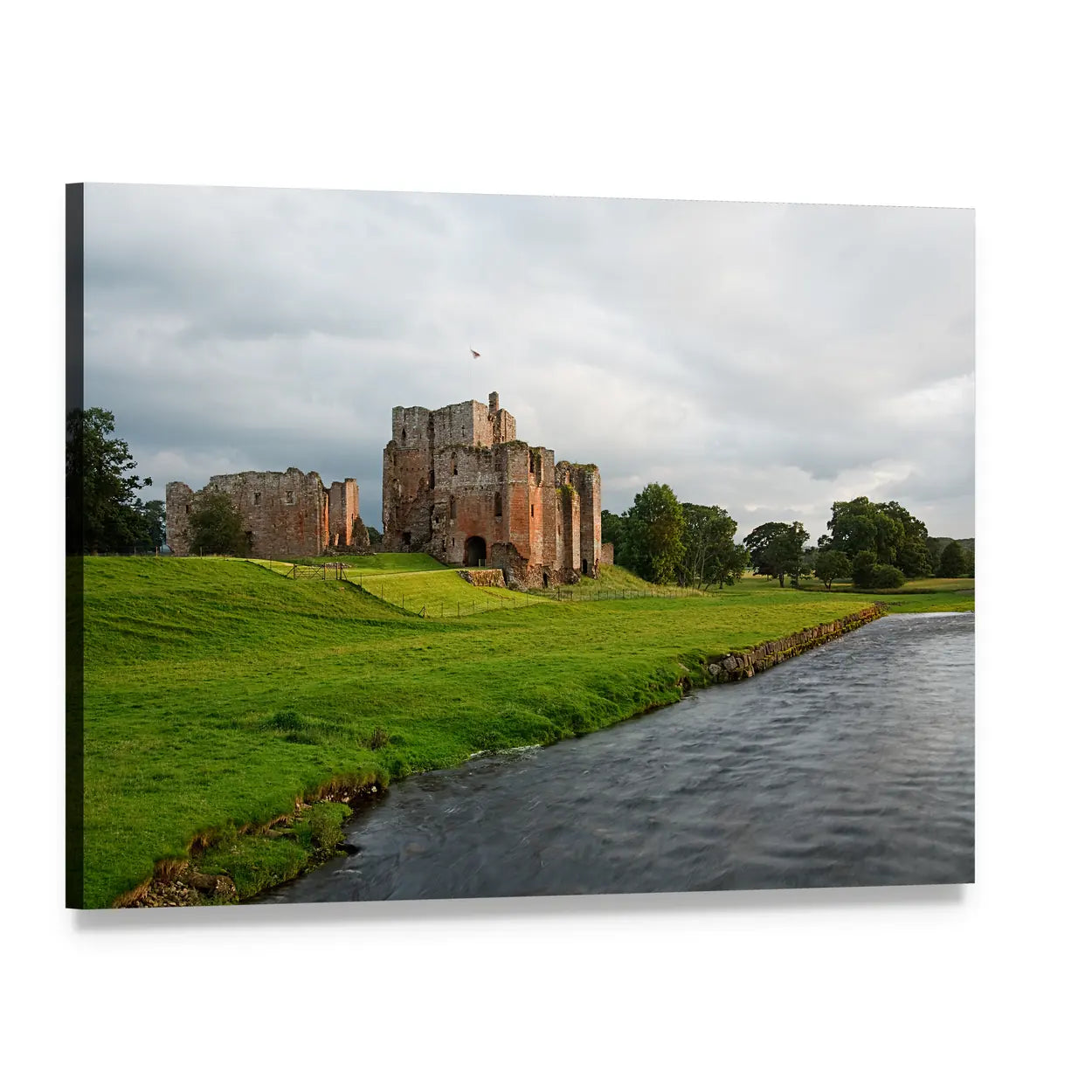 Brougham Castle Ruins by the River Canvas Wall Art, single panel gallery wrapped canvas, angled product view