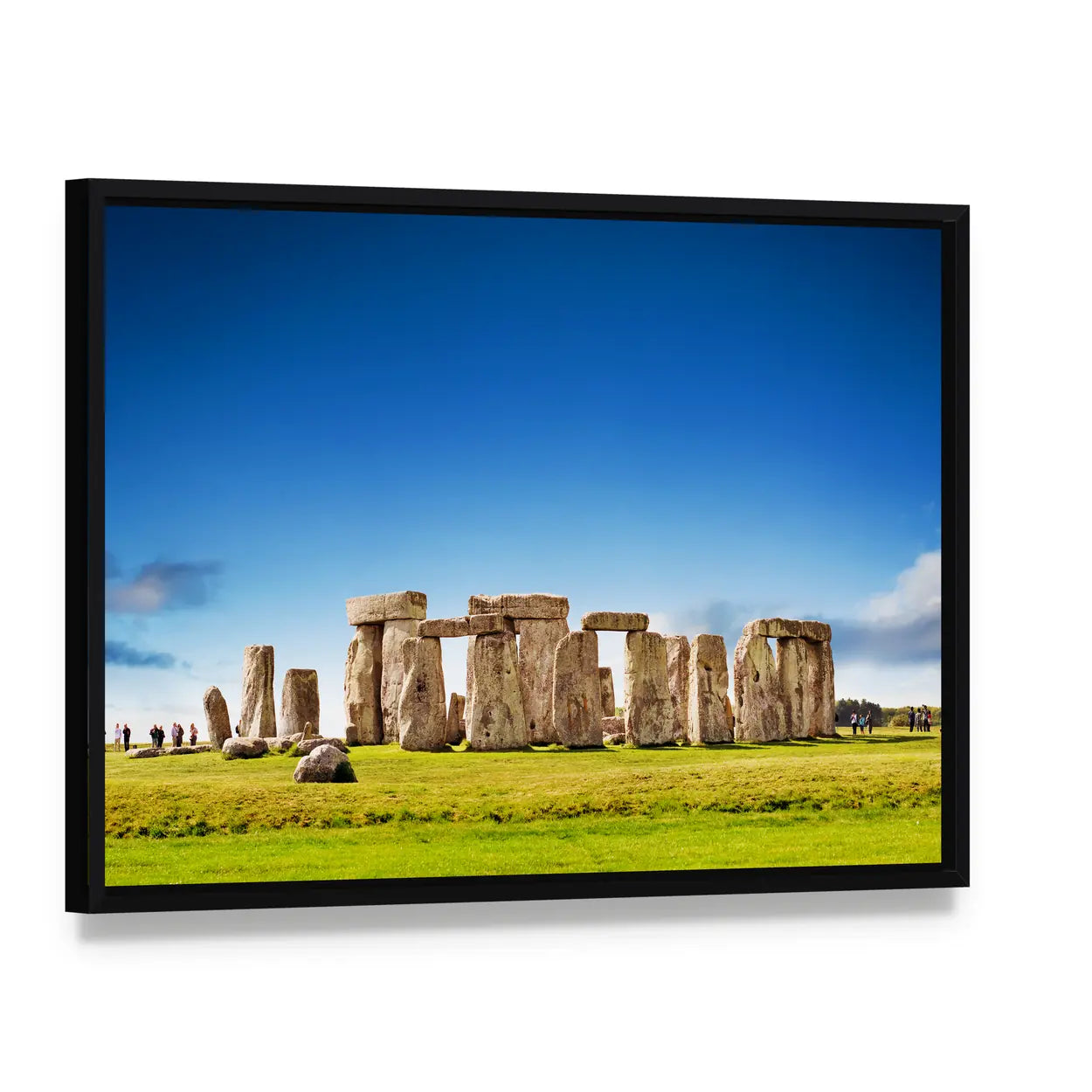 Stonehenge Stone Circle in England Canvas Wall Art, framed canvas in a black floater frame, angled product view