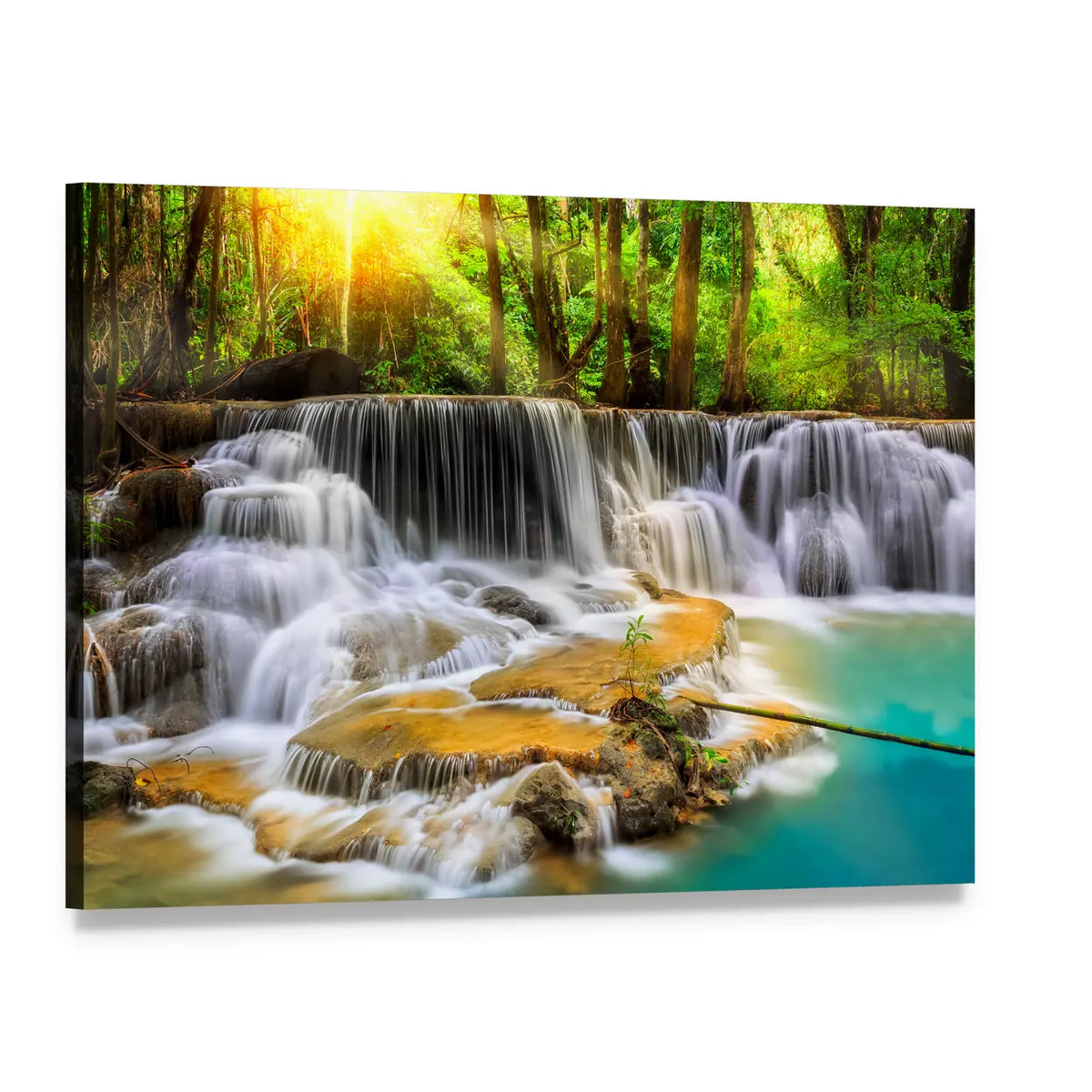 Erawan Waterfall in Thailand Canvas Wall Art, single panel gallery wrapped canvas, angled product view