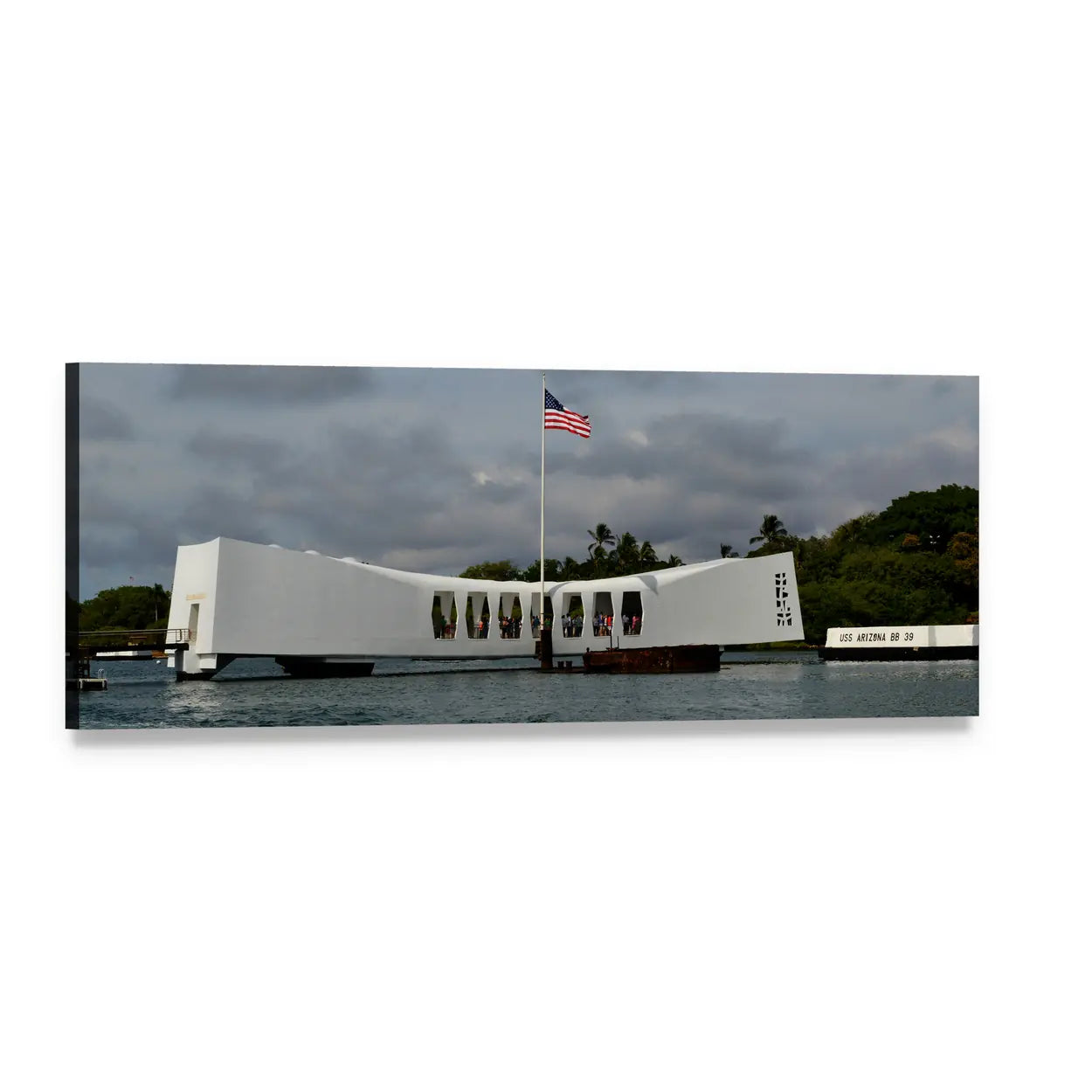 Uss Arizona Memorial at Pearl Harbor Panoramic Canvas Wall Art, single panel gallery wrapped canvas, angled product view