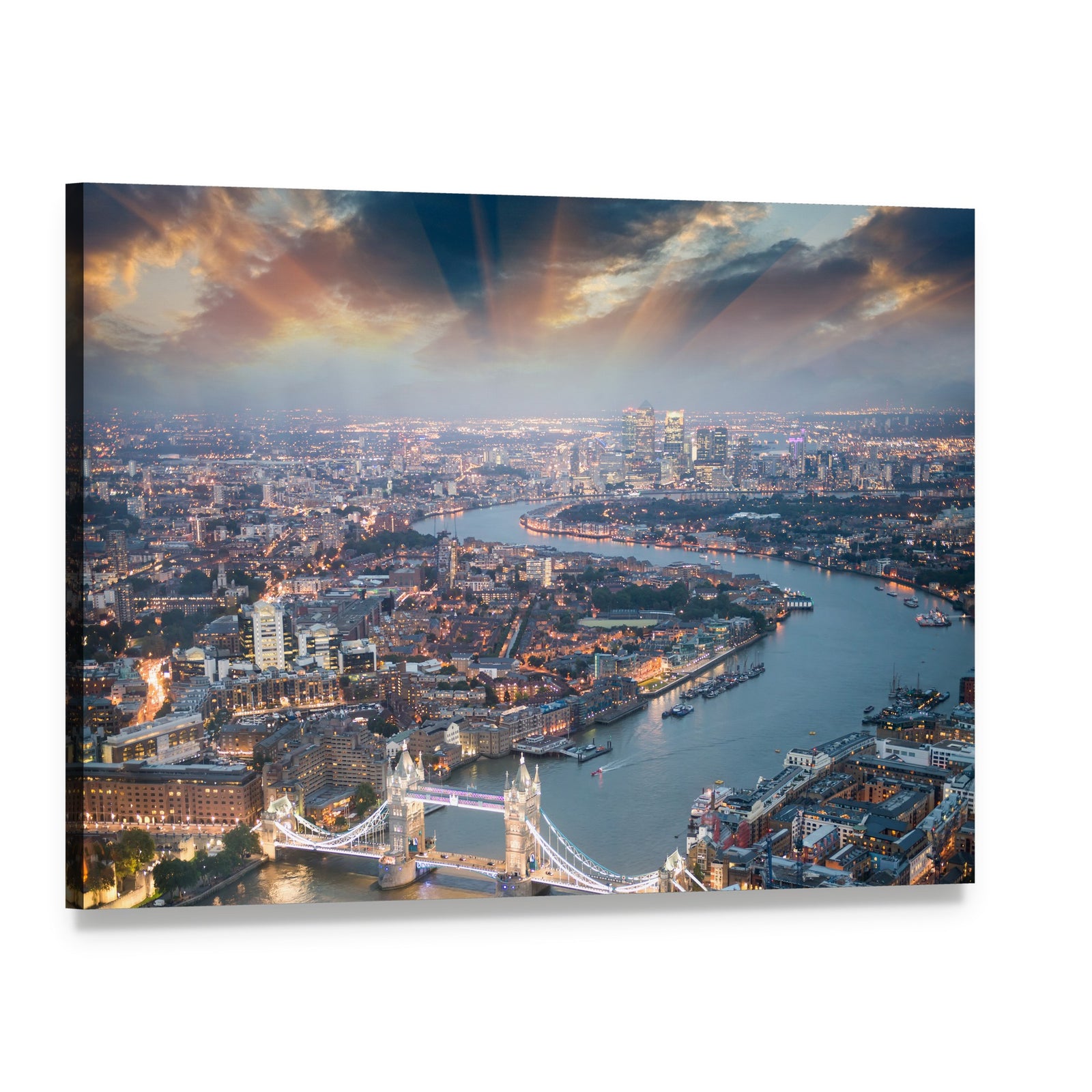 Aerial View of Tower Bridge Canvas Wall Art, single panel gallery wrapped canvas, angled product view