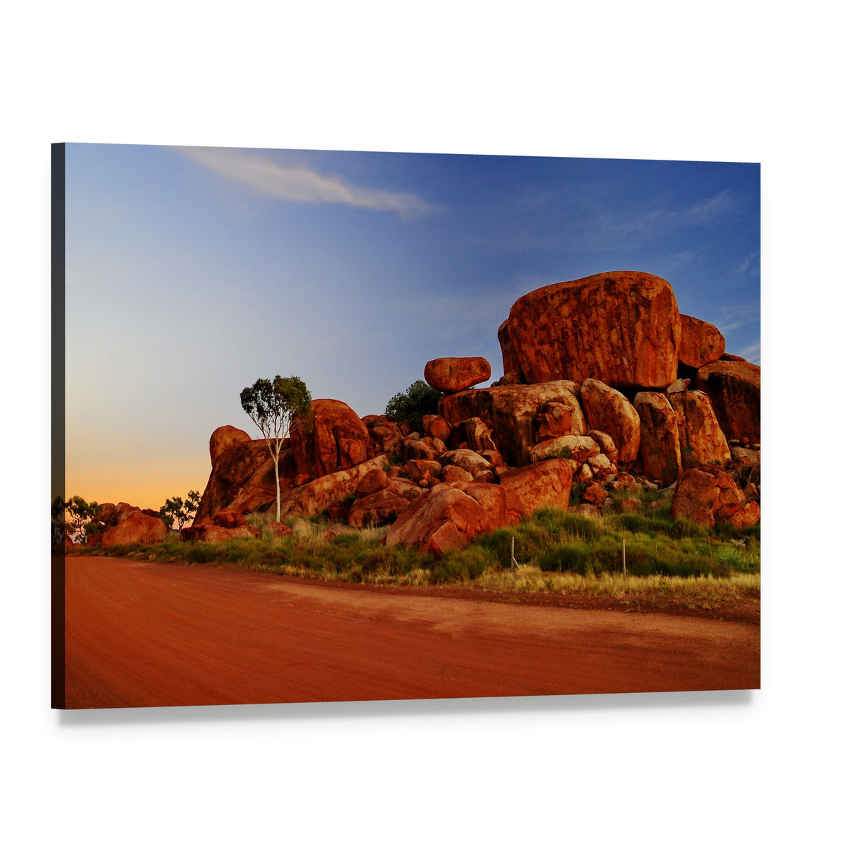 Devil Marbles Rock Formation at Dusk Canvas Wall Art, single panel gallery wrapped canvas, angled product view