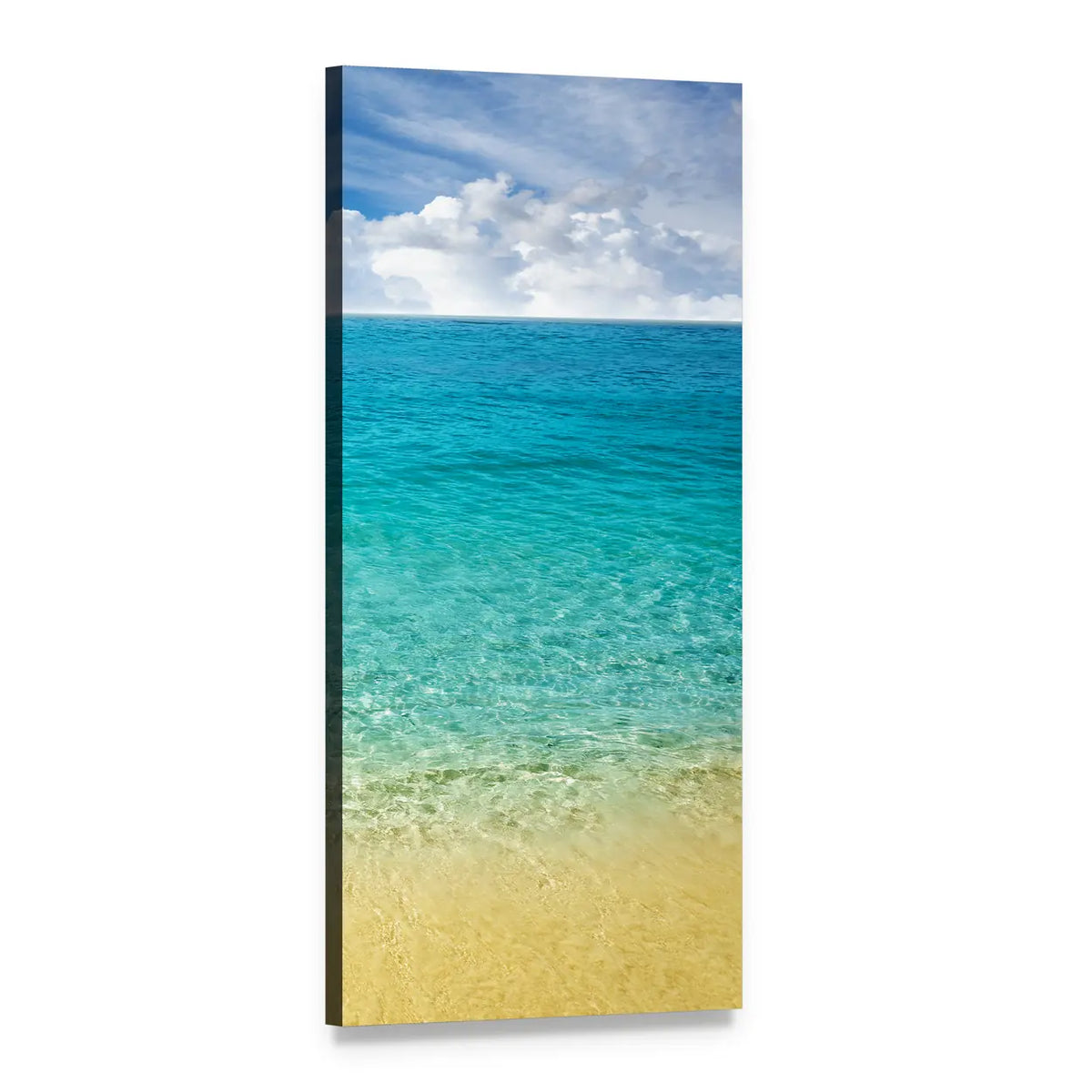 Summer Beach with Clear Turquoise Water Vertical Canvas Wall Art, 1 panel 1 Vertical layout gallery wrapped canvas set, angled product view