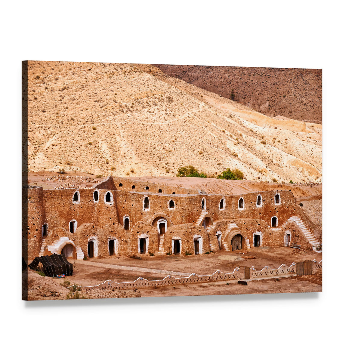 Berber Dwelling Matmata Canvas Wall Art, single panel gallery wrapped canvas, angled product view