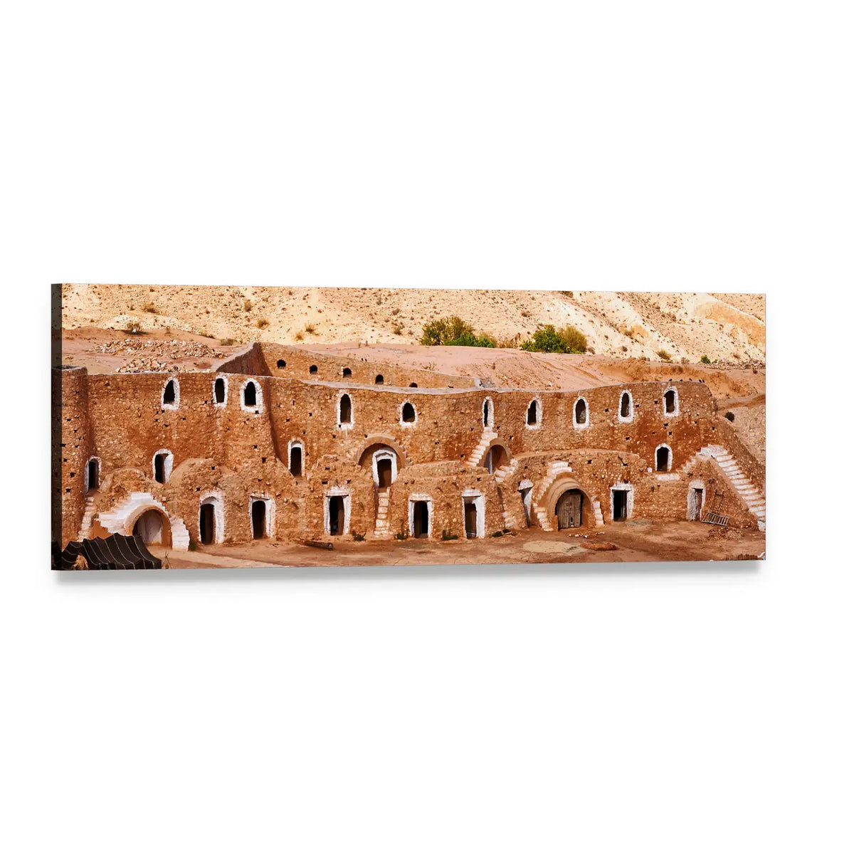 Berber Dwelling in Matmata Panoramic Canvas Wall Art, single panel gallery wrapped canvas, angled product view