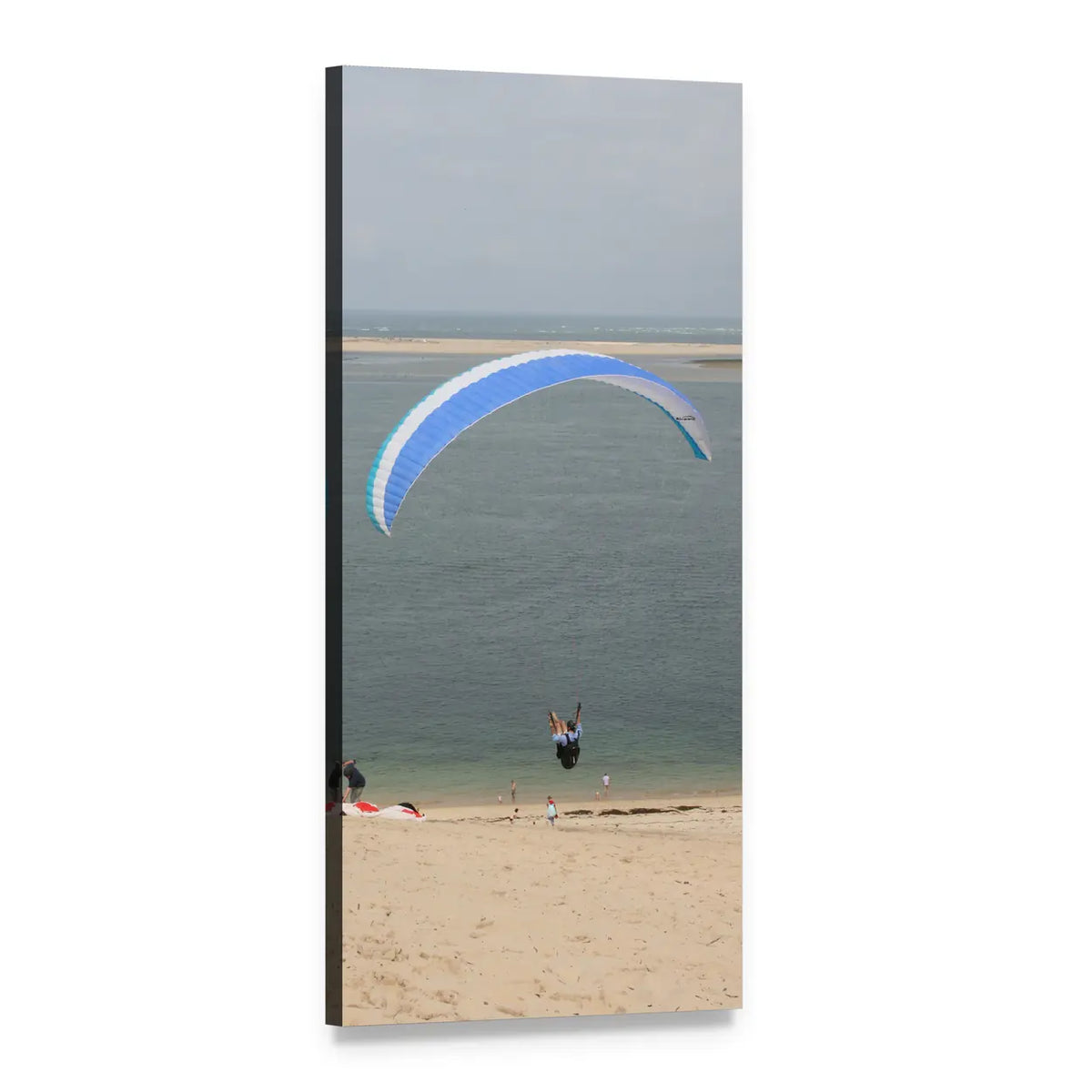 Paraglider Over Beach Vertical Canvas Wall Art, 1 panel 1 Vertical layout gallery wrapped canvas set, angled product view