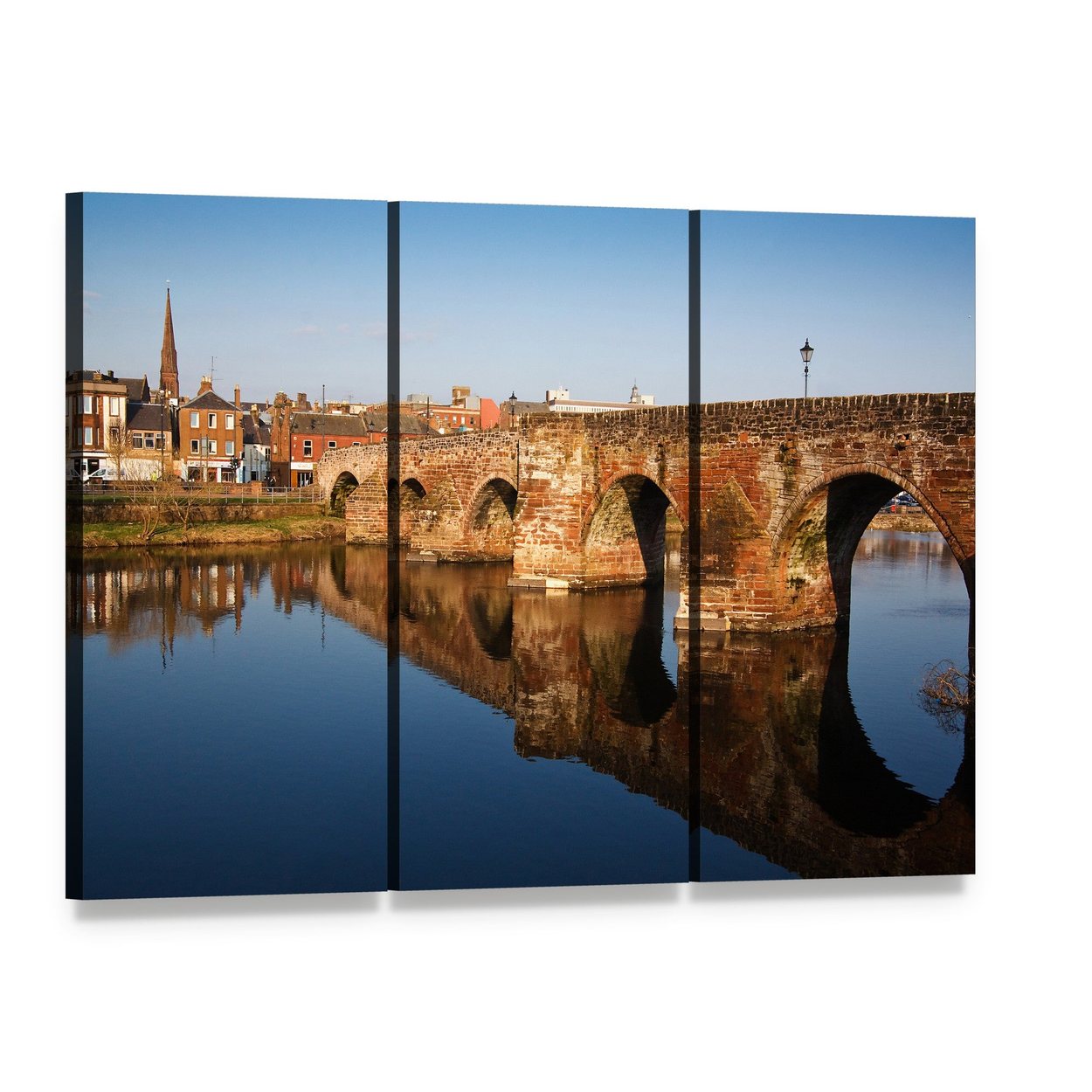 Devorgilla Bridge with River Reflections Canvas Wall Art, 3 panel 3 Horizontal layout gallery wrapped canvas set, angled product view