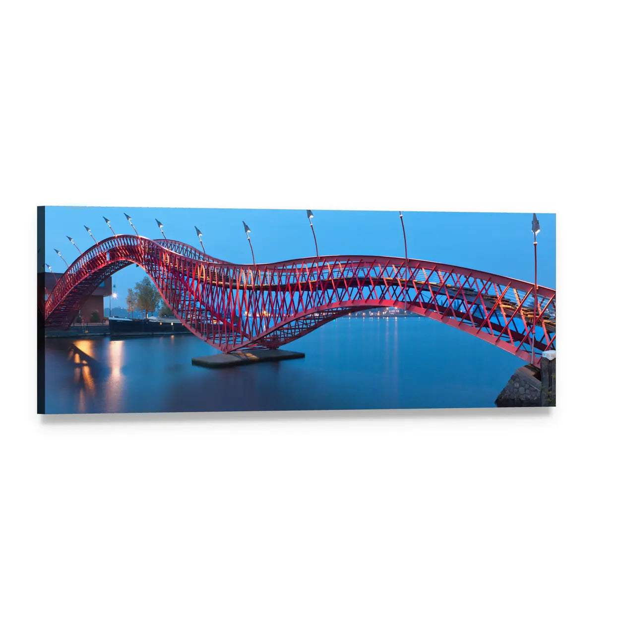Python Bridge in Amsterdam Panoramic Canvas Wall Art, single panel gallery wrapped canvas, angled product view