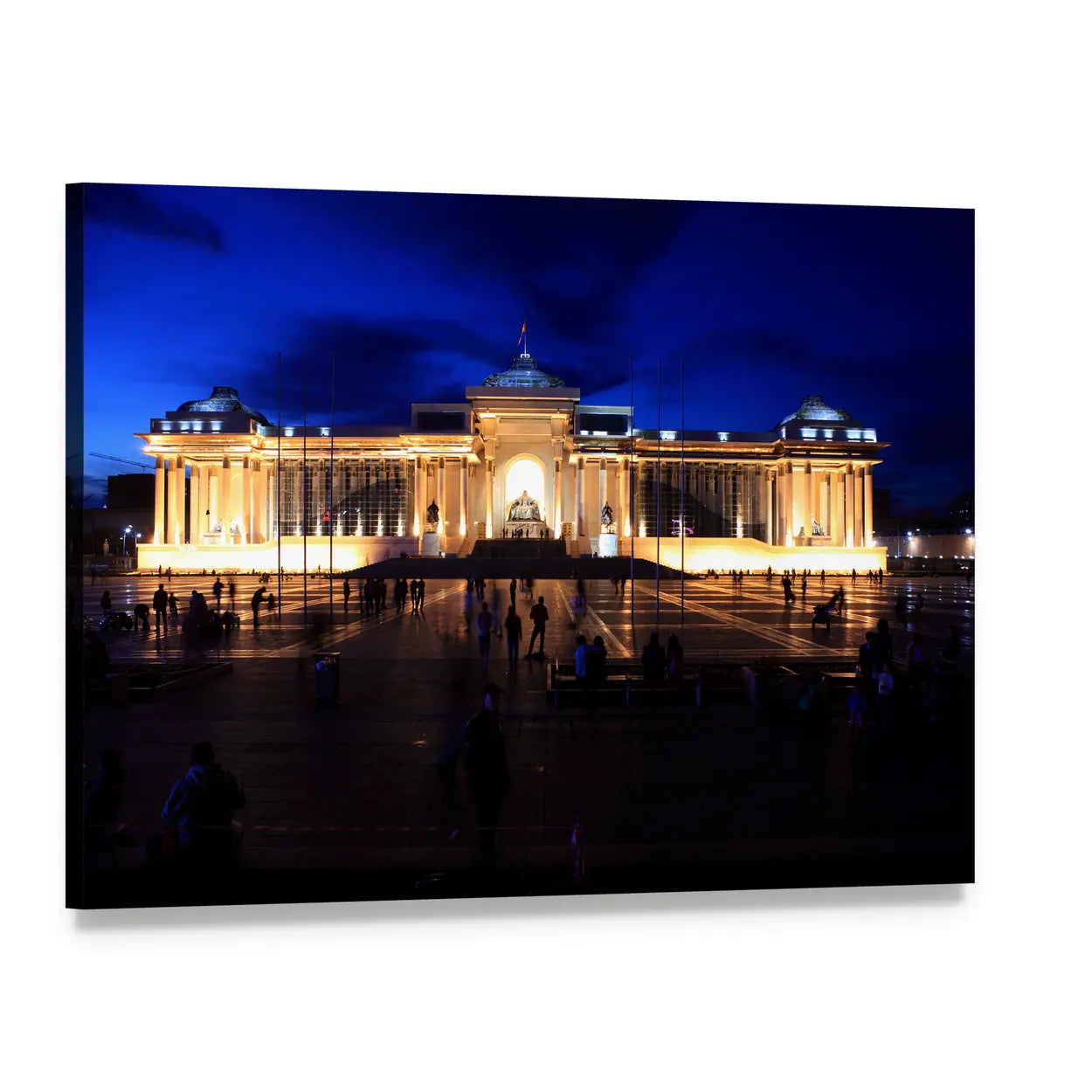 Ulaanbaatar National Museum at Night Canvas Wall Art, single panel gallery wrapped canvas, angled product view