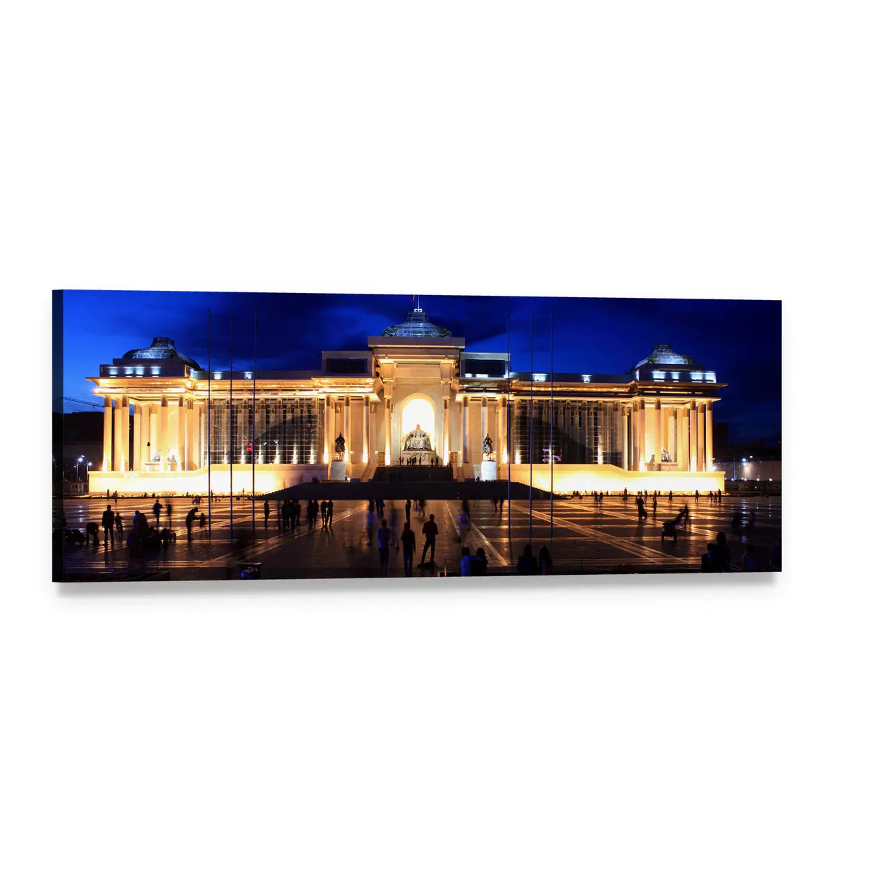 Ulaanbaatar National Museum at Night Panoramic Canvas Wall Art, single panel gallery wrapped canvas, angled product view