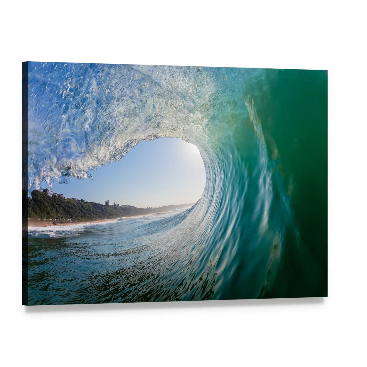 Surfing View Inside Hollow Wave Canvas Wall Art, single panel gallery wrapped canvas, angled product view