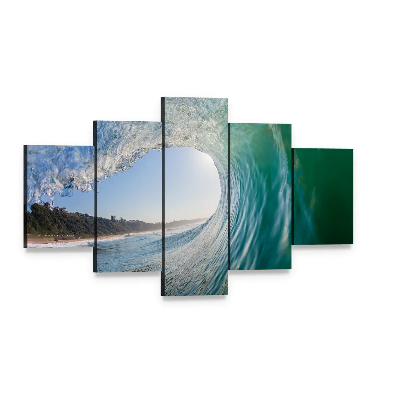 Surfing View Inside Hollow Wave Canvas Wall Art, 5 panel 5 Star layout gallery wrapped canvas set, angled product view