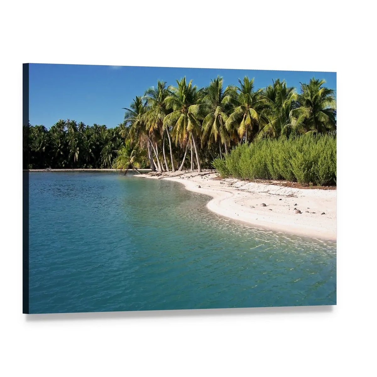 Polynesian Beach with Palm Trees Canvas Wall Art, single panel gallery wrapped canvas, angled product view