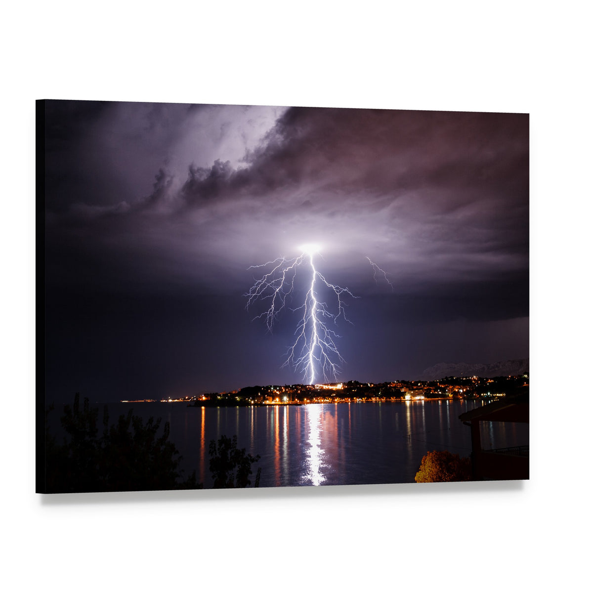 Lightning Storm Over Adriatic Coast Canvas Wall Art, single panel gallery wrapped canvas, angled product view