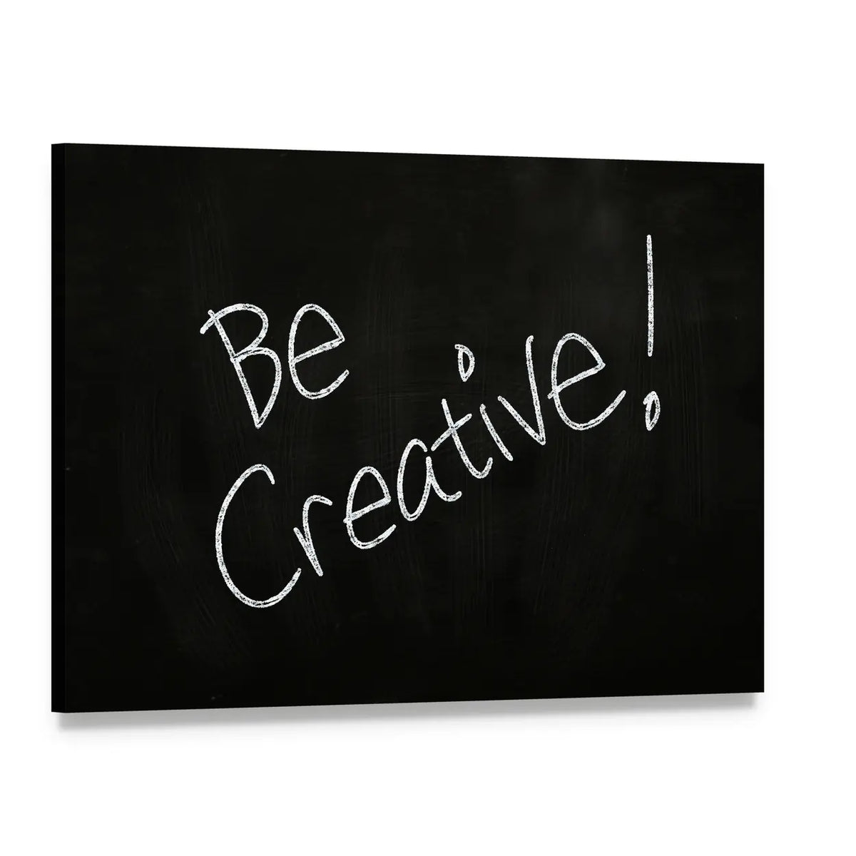 Be Creative Handwritten Chalkboard Quote Canvas Wall Art, single panel gallery wrapped canvas, angled product view