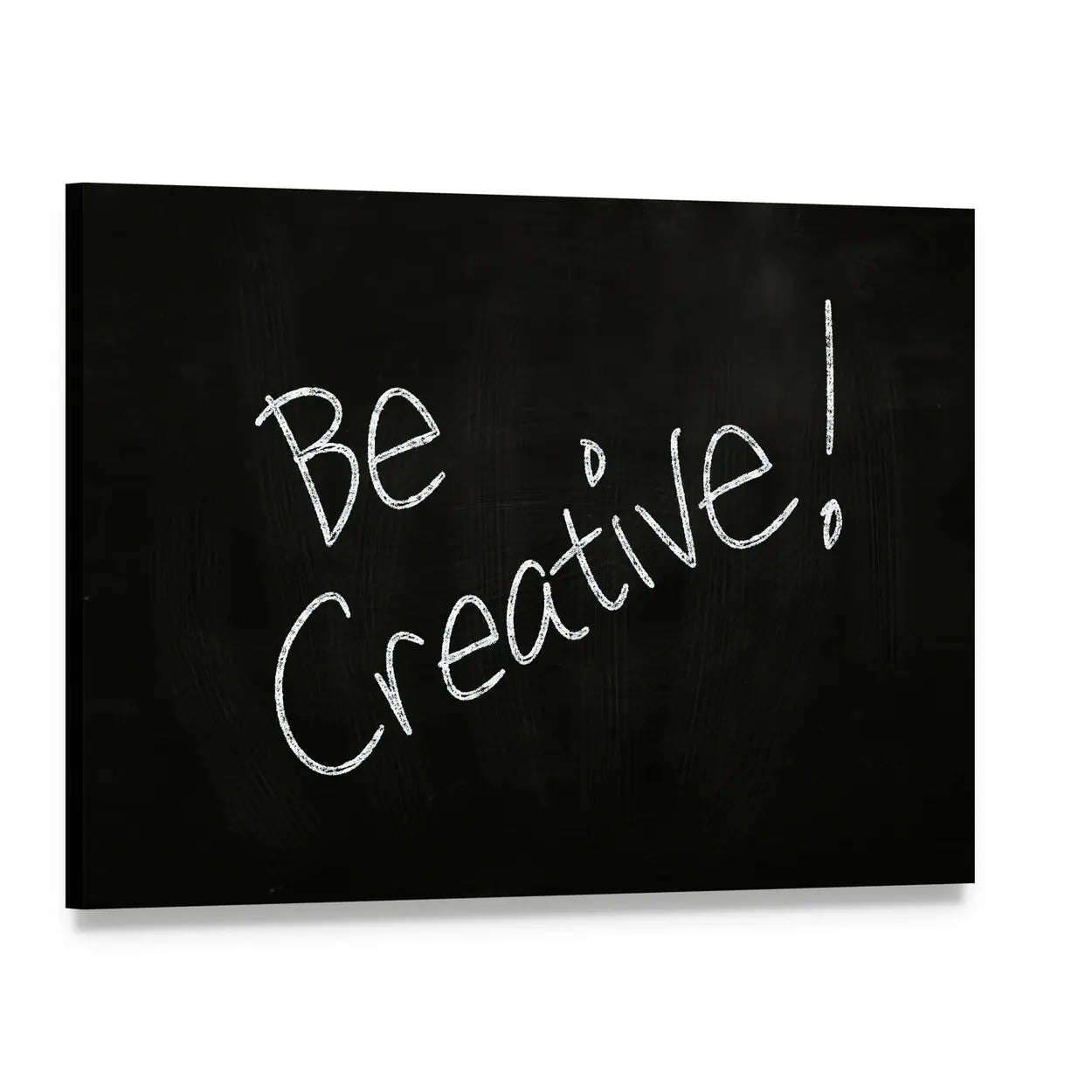 Be Creative Handwritten Chalkboard Quote Canvas Wall Art, single panel gallery wrapped canvas, angled product view