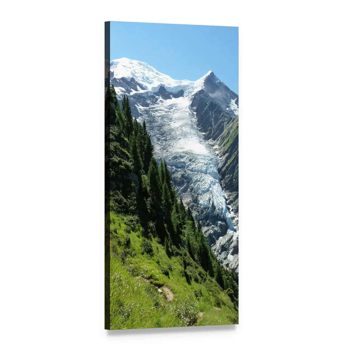 Glacier with Snow and Summer Forest Vertical Canvas Wall Art, 1 panel 1 Vertical layout gallery wrapped canvas set, angled product view