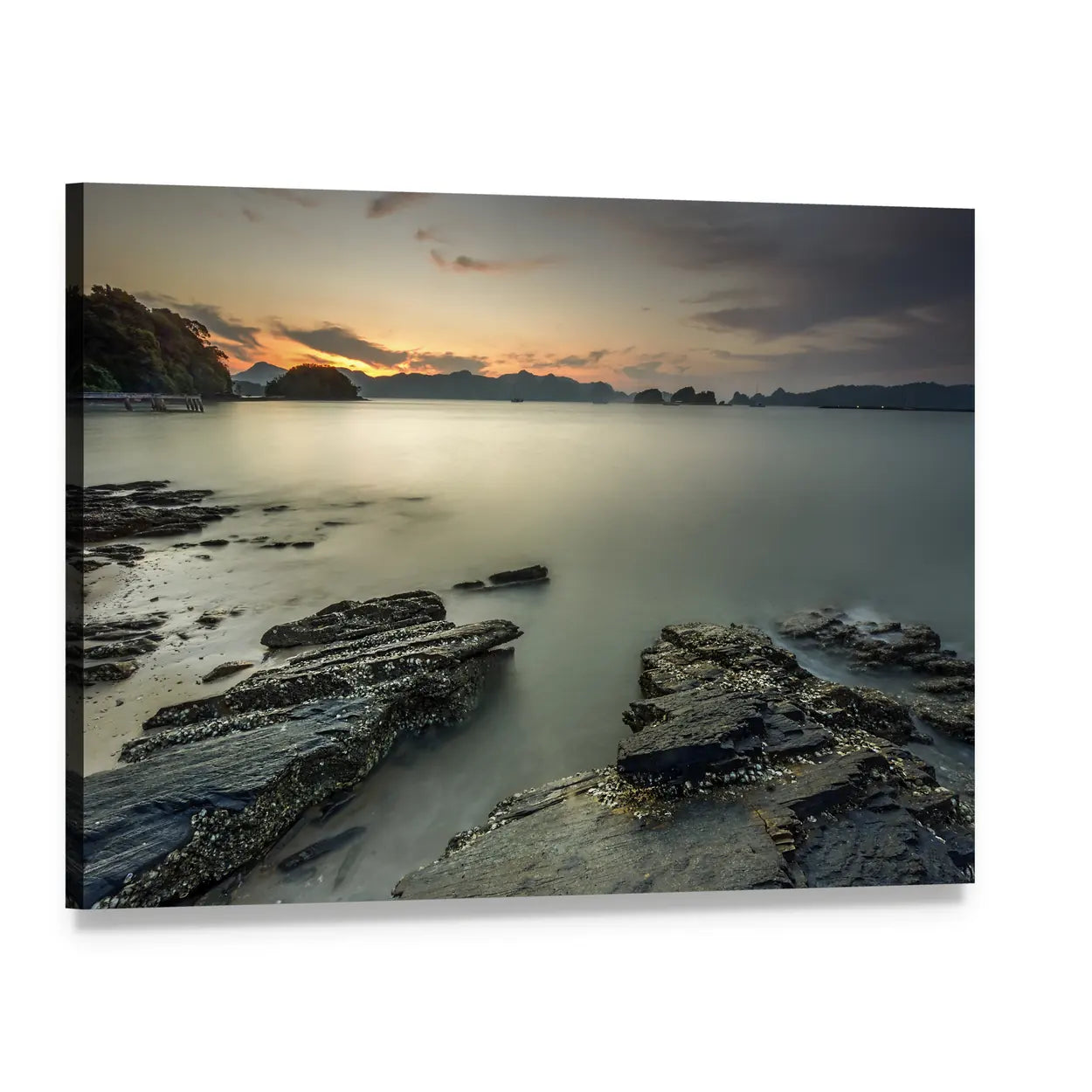 Langkawi Rocky Shore at Sunset Canvas Wall Art, single panel gallery wrapped canvas, angled product view