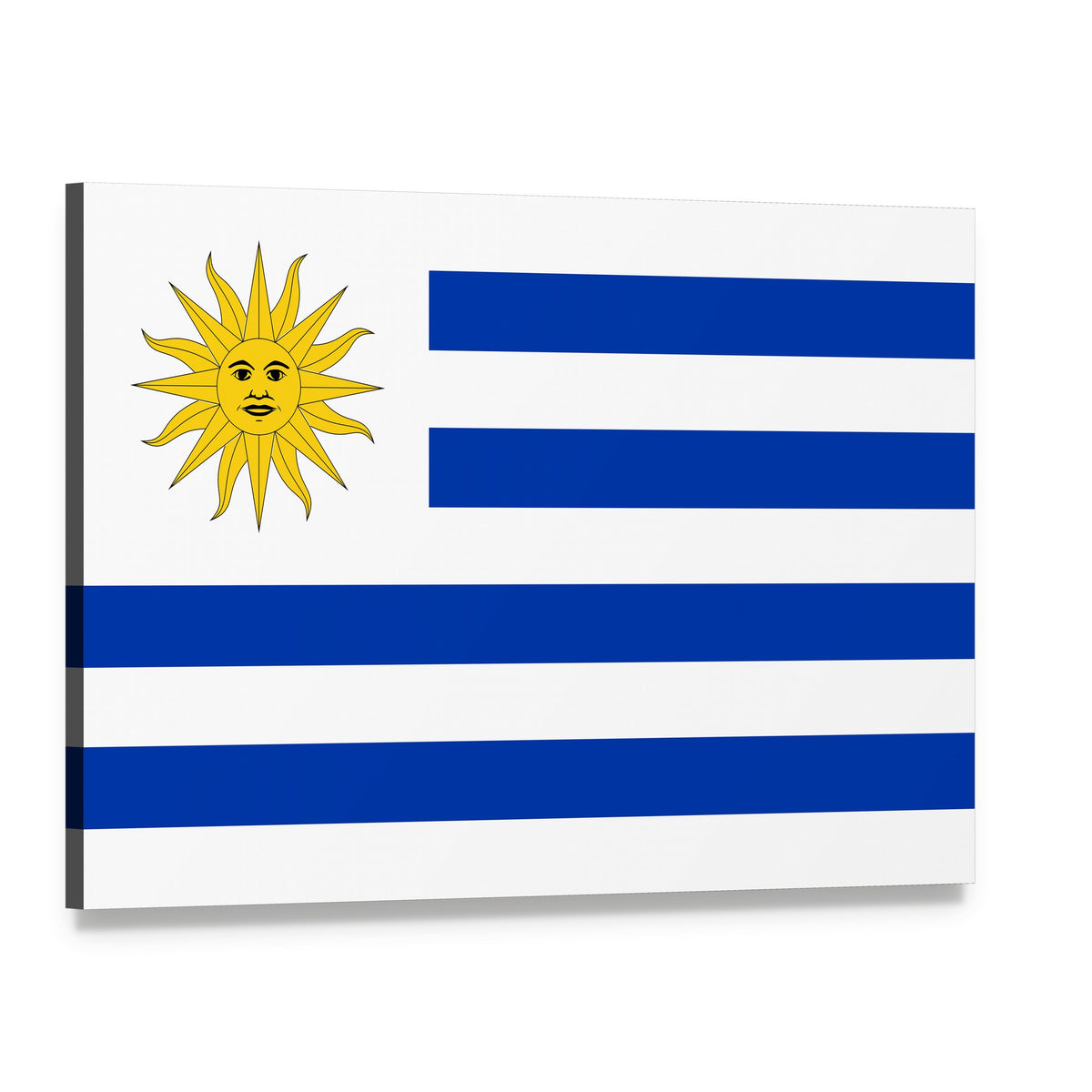 Uruguay Flag with Sun of May Canvas Wall Art, single panel gallery wrapped canvas, angled product view