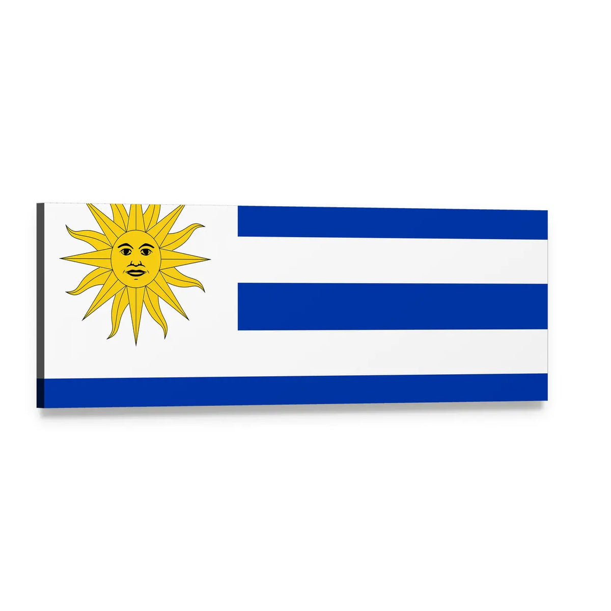 Uruguay Flag with Sun of May Panoramic Canvas Wall Art, single panel gallery wrapped canvas, angled product view