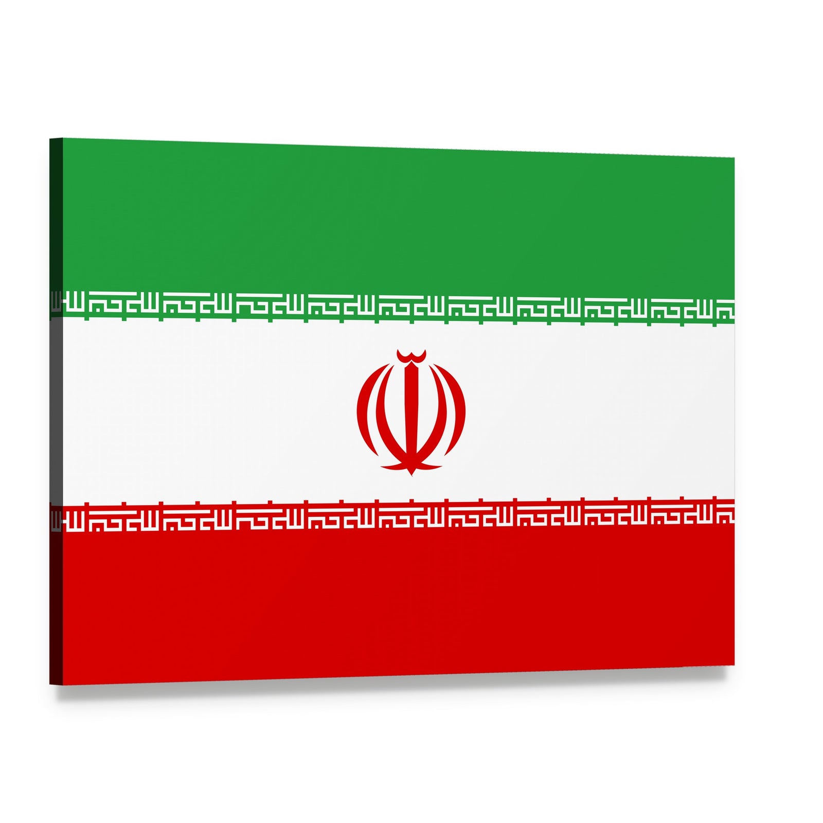 Iranian Flag with Central Emblem and Script Canvas Wall Art, single panel gallery wrapped canvas, angled product view