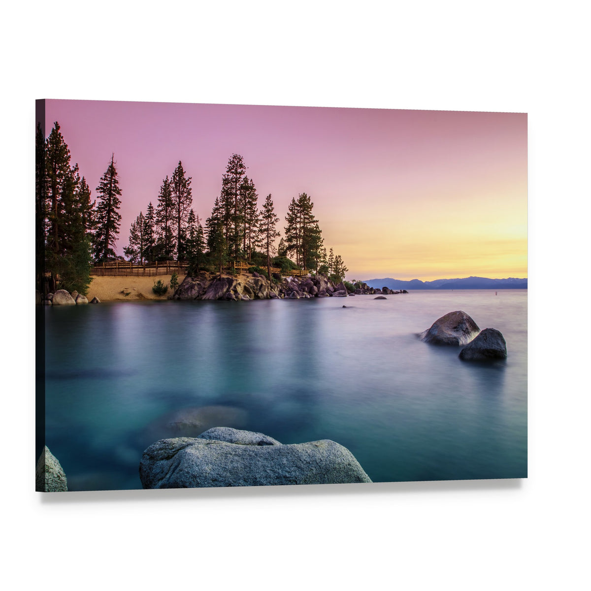 Sunrise Over Lake Tahoe Canvas Wall Art, single panel gallery wrapped canvas, angled product view