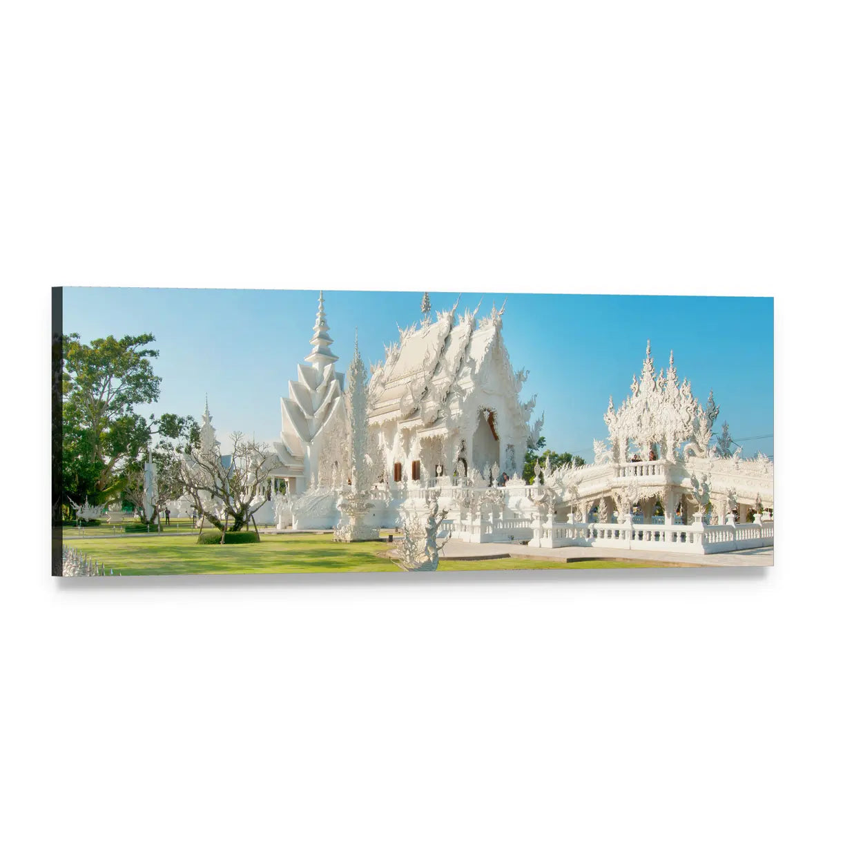 White Temple in Thailand Panoramic Canvas Wall Art, single panel gallery wrapped canvas, angled product view