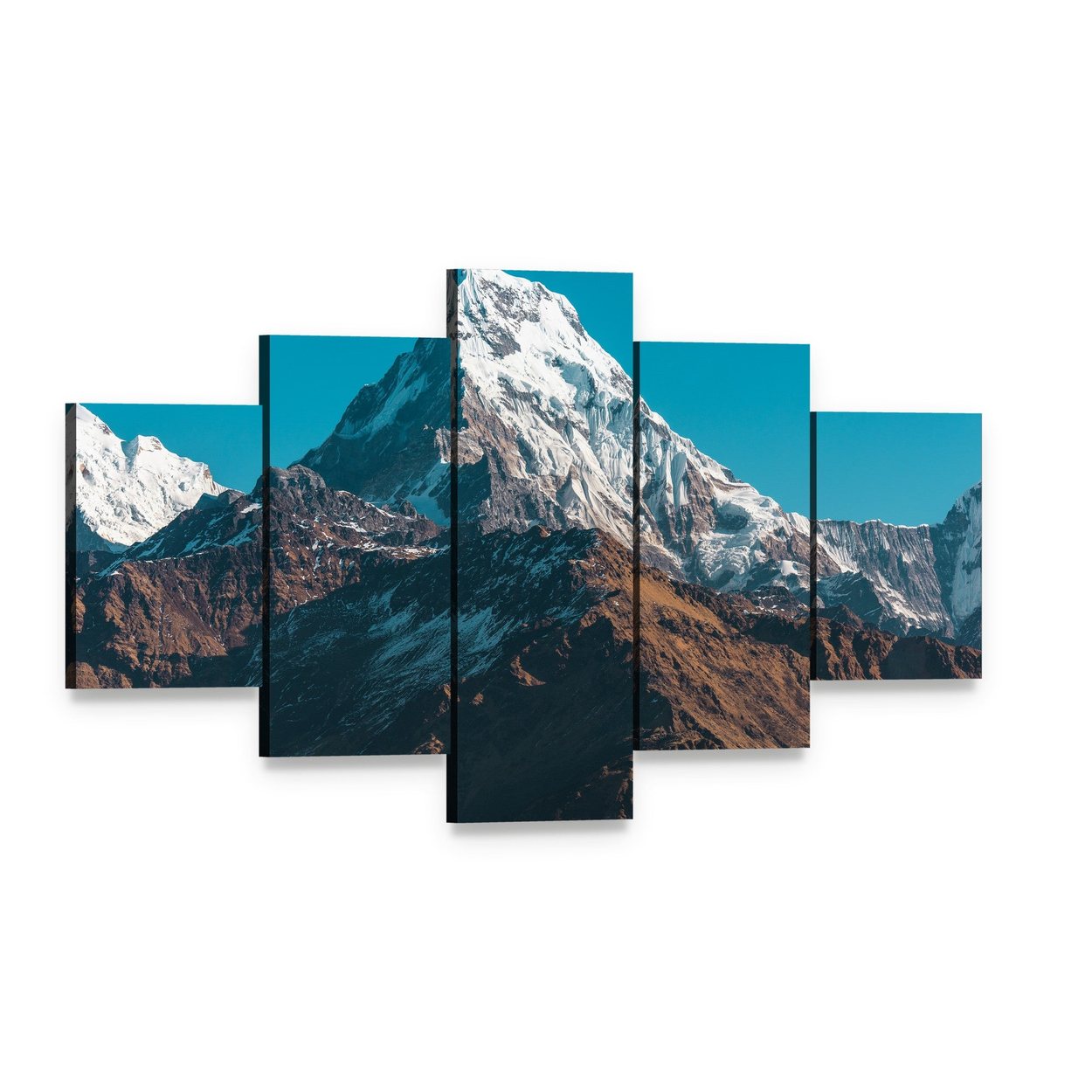 Himalaya Mountains Nepal Canvas Wall Art, 5 panel 5 Star layout gallery wrapped canvas set, angled product view