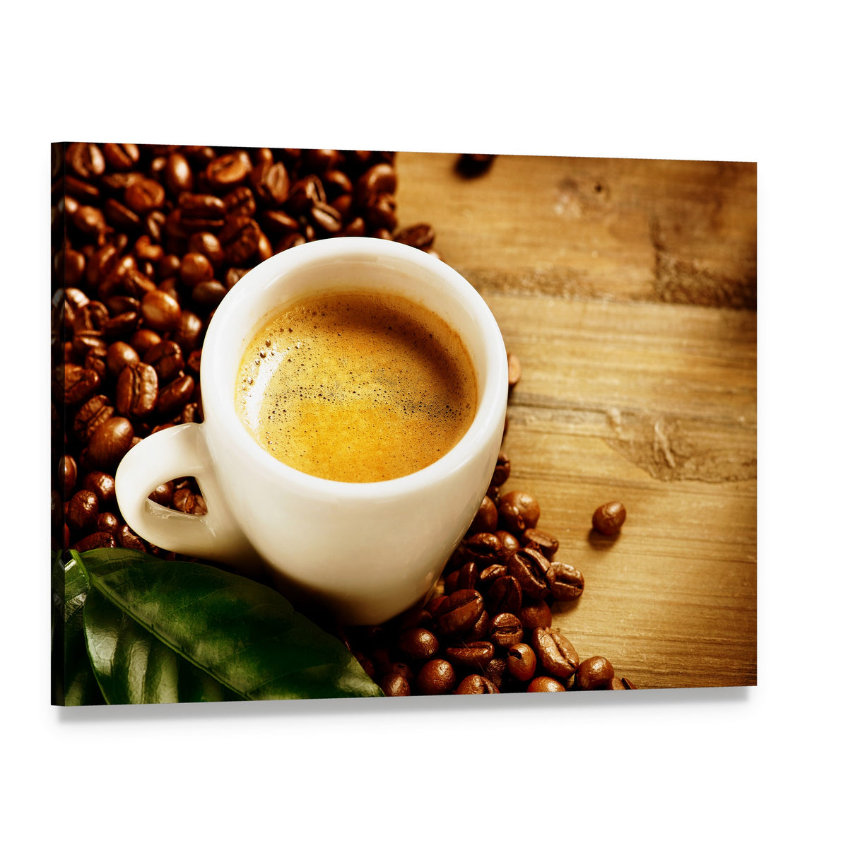 Coffee Espresso Canvas Wall Art, single panel gallery wrapped canvas, angled product view