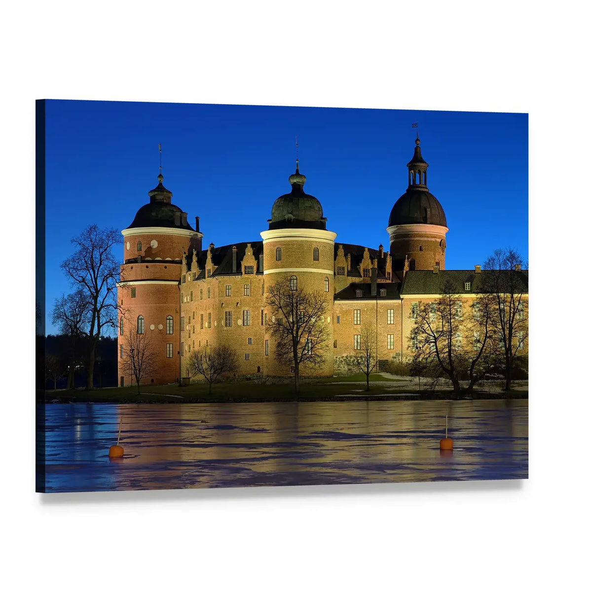 Gripsholm Castle, Sweden at Night Canvas Wall Art, single panel gallery wrapped canvas, angled product view