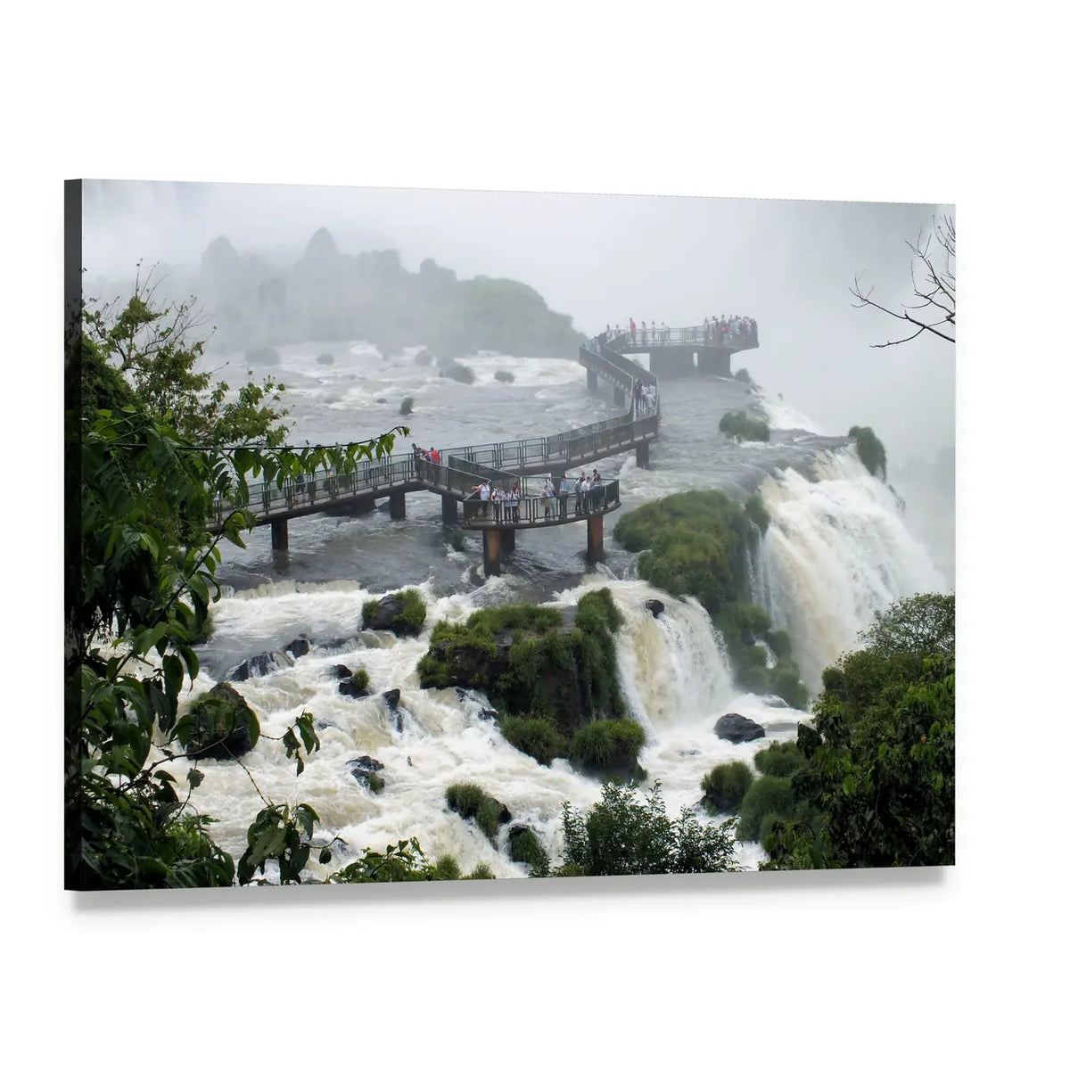 Santa Maria Falls with Wooden Walkway Canvas Wall Art, single panel gallery wrapped canvas, angled product view