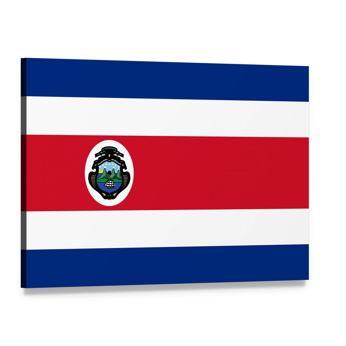 Costa Rica Flag with Coat of Arms Canvas Wall Art, single panel gallery wrapped canvas, angled product view