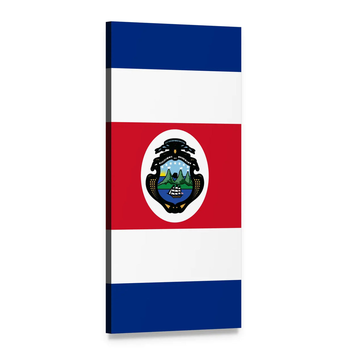 Costa Rica Flag with Coat of Arms Vertical Canvas Wall Art, 1 panel 1 Vertical layout gallery wrapped canvas set, angled product view