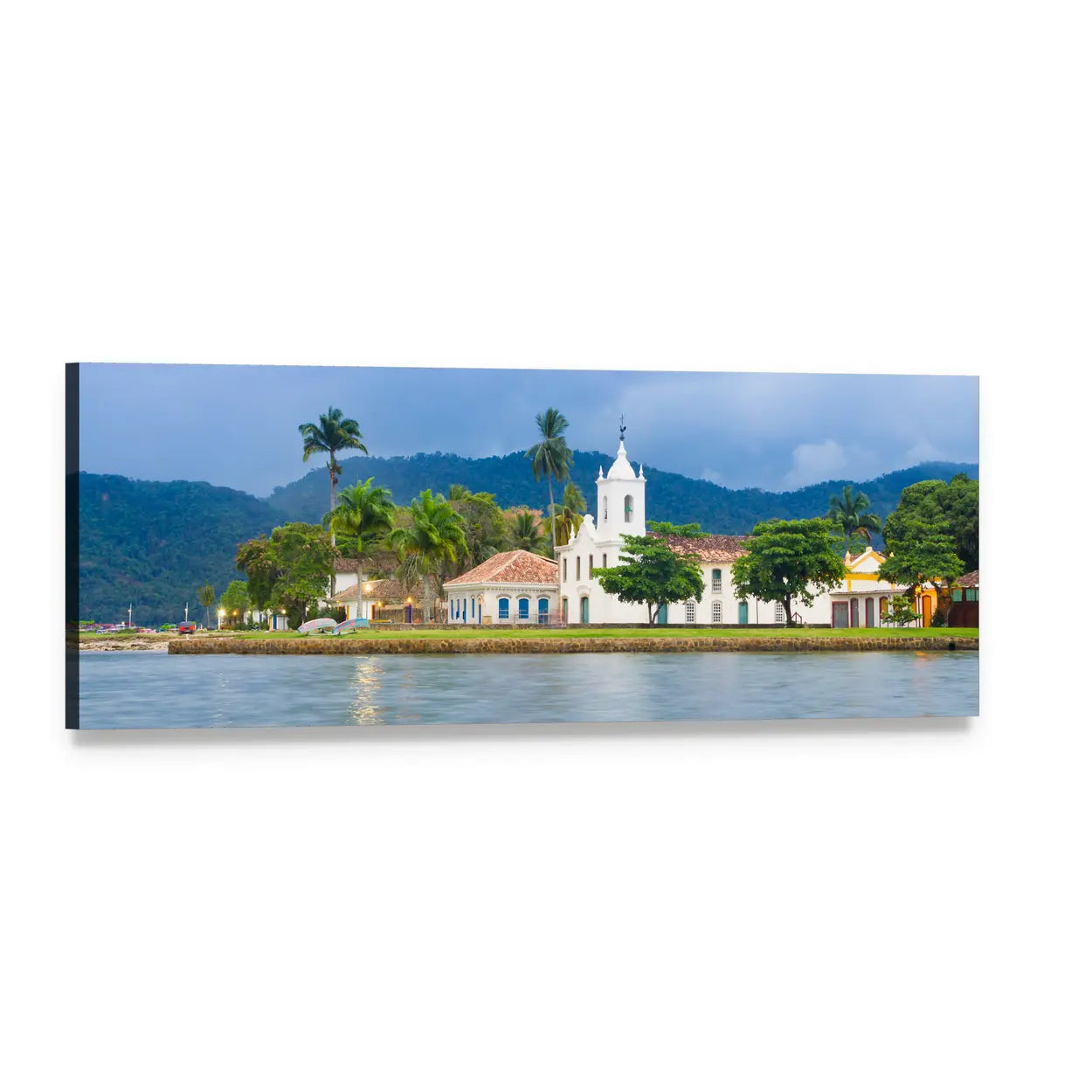 Brazilian Imperial Town Panoramic Canvas Wall Art, single panel gallery wrapped canvas, angled product view