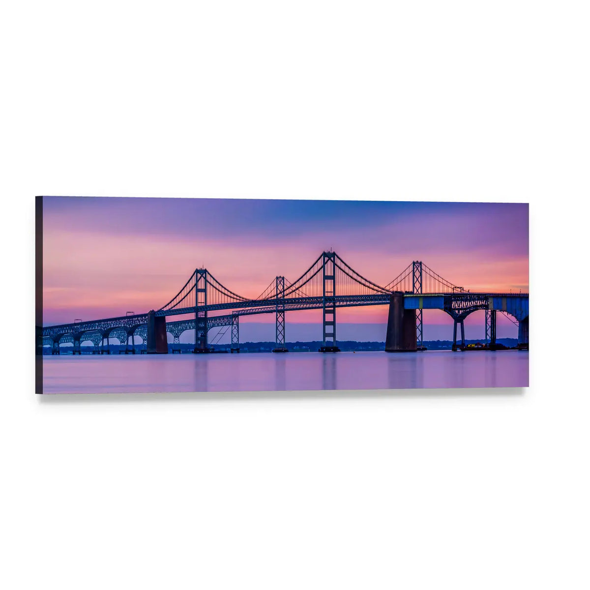 Chesapeake Bay Bridge at Dusk Panoramic Canvas Wall Art, single panel gallery wrapped canvas, angled product view
