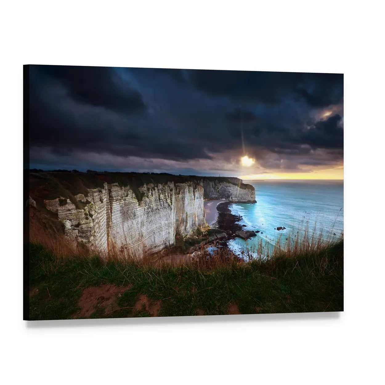 Sunlight and Storm Over Chalk Cliffs Canvas Wall Art, single panel gallery wrapped canvas, angled product view